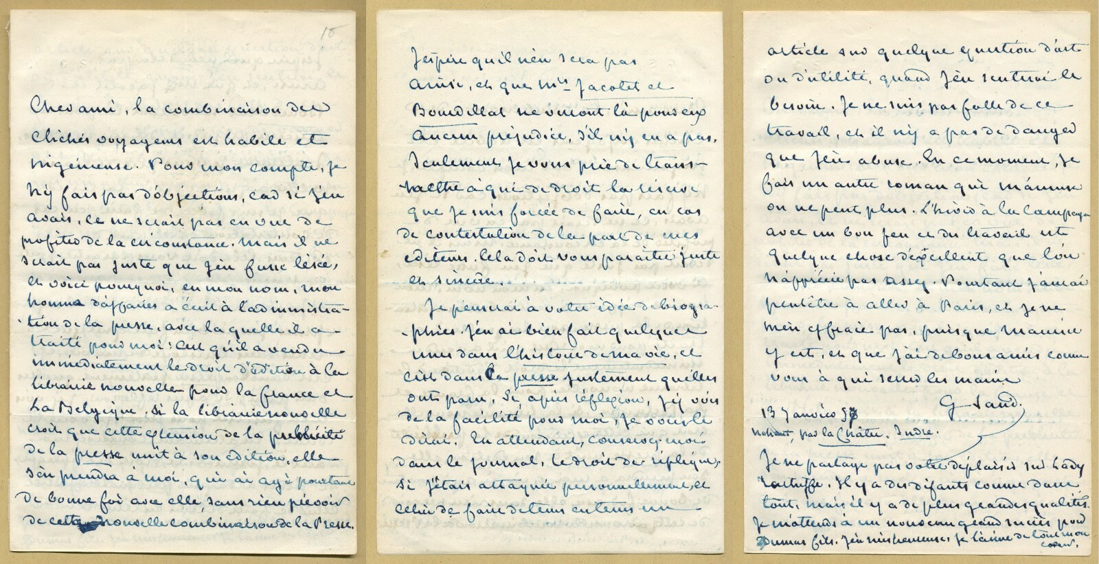 George Sand (1804-1876) - French novelist - Autograph letter signed - 1857 - COA