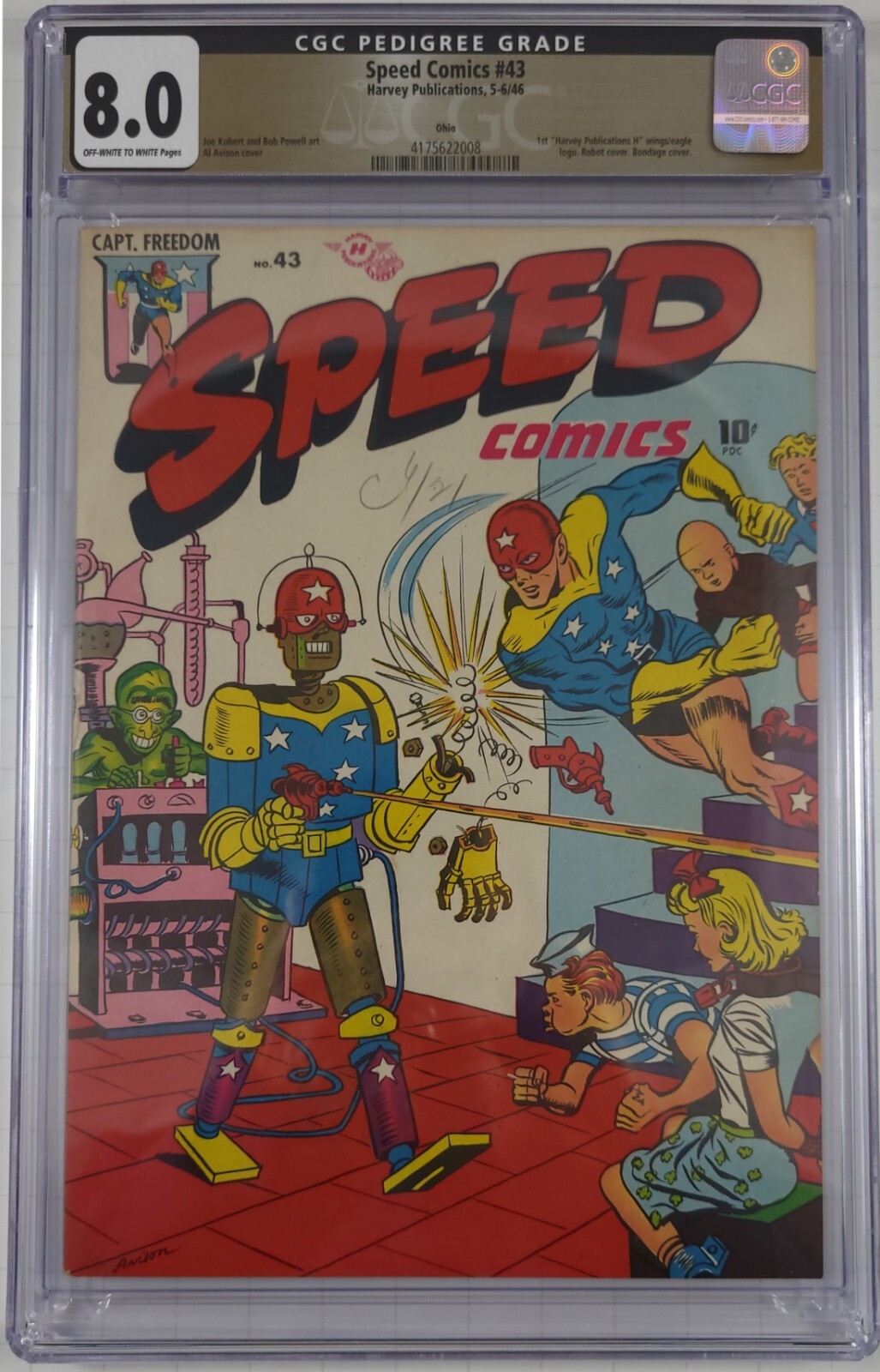 CGC 8.0 VF == 1946 SPEED COMICS #43 / OW-W Pages / Ohio Pedigree + Robot Cover