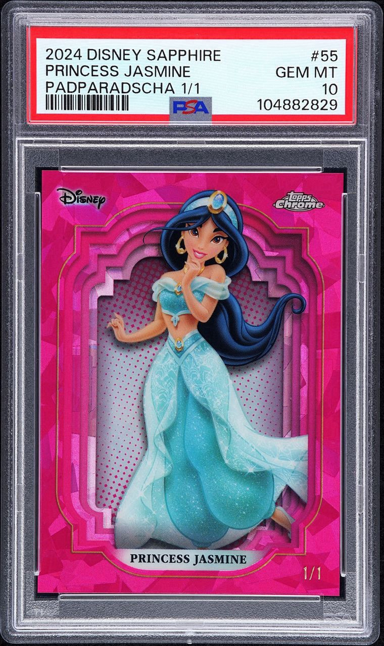 2024 Topps Chrome Disney Sapphire Princess Jasmine Padparadscha 1/1 PSA 10 GM 2024 Topps Chrome Disney Sapphire Princess Jasmine Padparadscha 1/1 PSA 10 GM