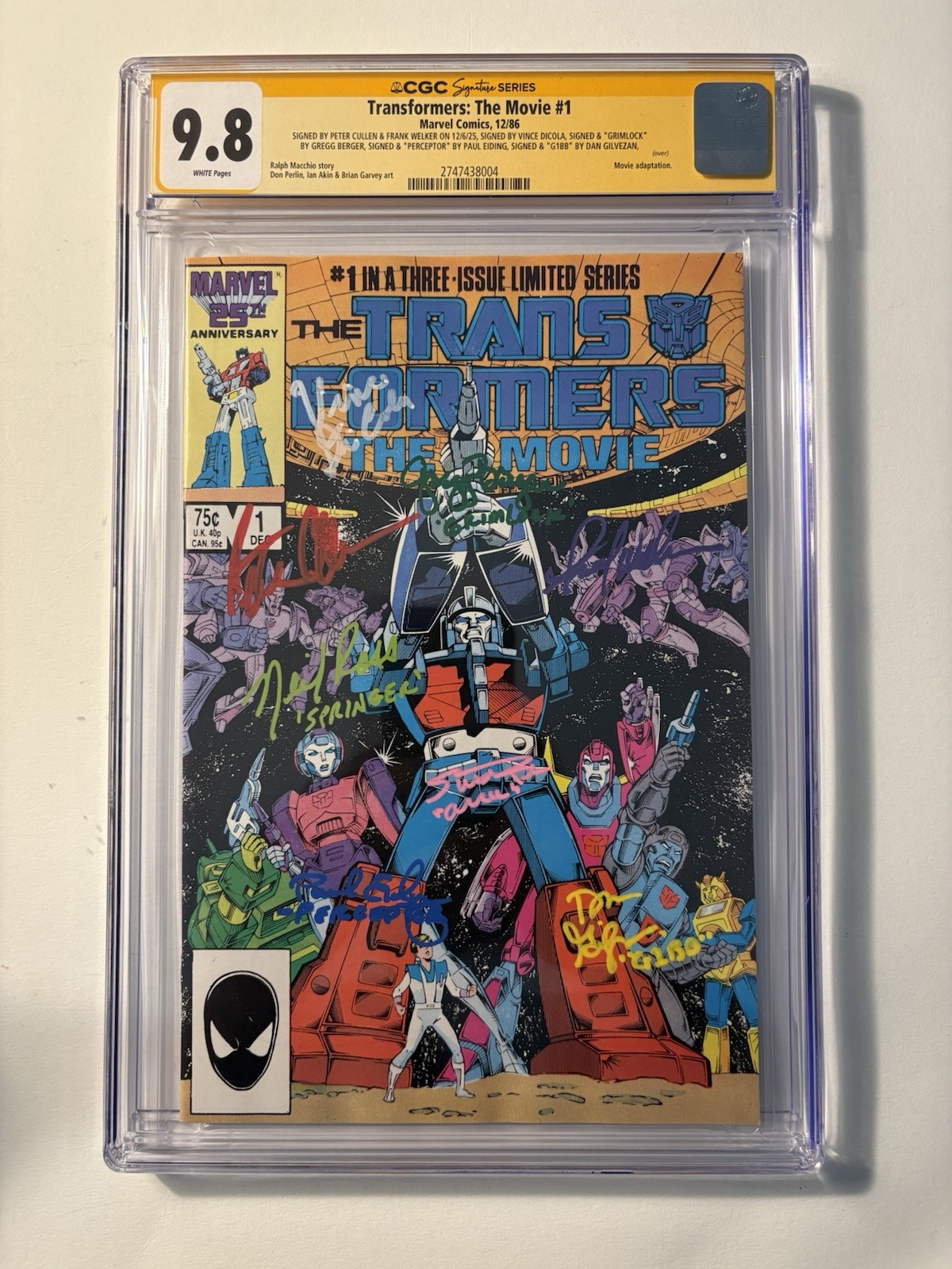 Transformers The Movie #1 CGC 9.8 SS Signed Cullen Welker Blu Ross Eiding + 3