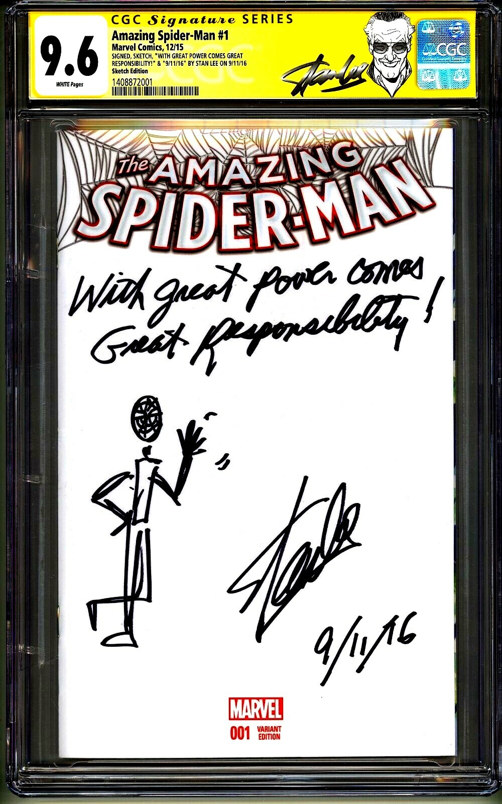 💥AMAZING SPIDER-MAN #1 CGC SS 9.6 STAN LEE SIGNED SKETCH DATE QUOTE COMMENT 1/1 💥AMAZING SPIDER-MAN #1 CGC SS 9.6 STAN LEE SIGNED SKETCH DATE QUOTE COMMENT 1/1