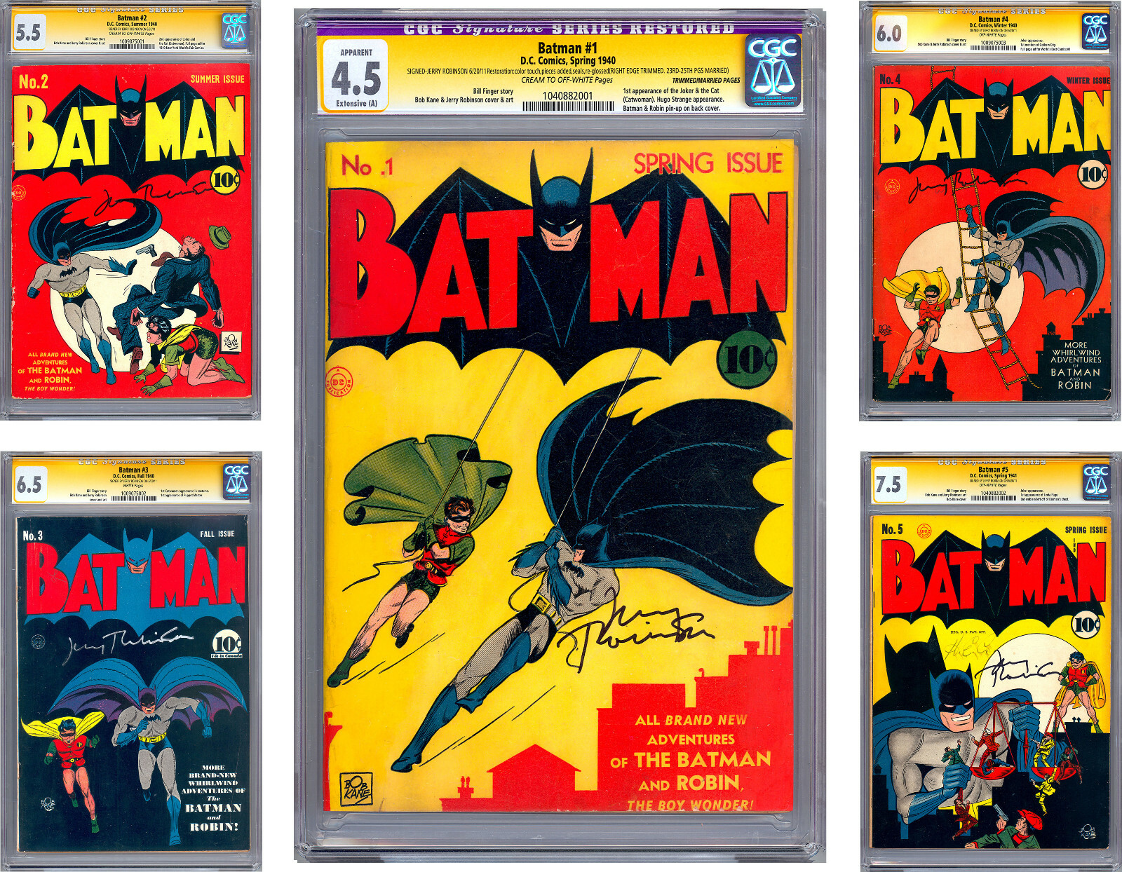 BATMAN #12345678910 CGC *ALL 10 ISSUES SIGNED* ORIG ARTIST JERRY ROBINSON 1940