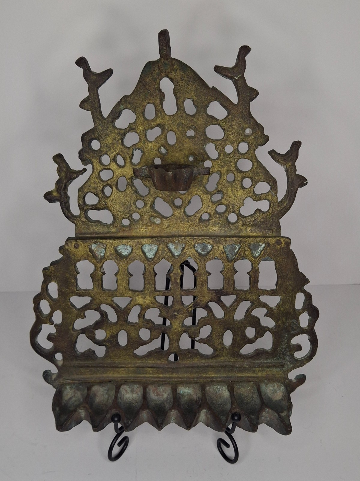 Museum-Grade 19th C. Monumental Moroccan Brass Hanukkah Menorah Oil Lamp Judaica Museum-Grade 19th C. Monumental Moroccan Brass Hanukkah Menorah Oil Lamp Judaica