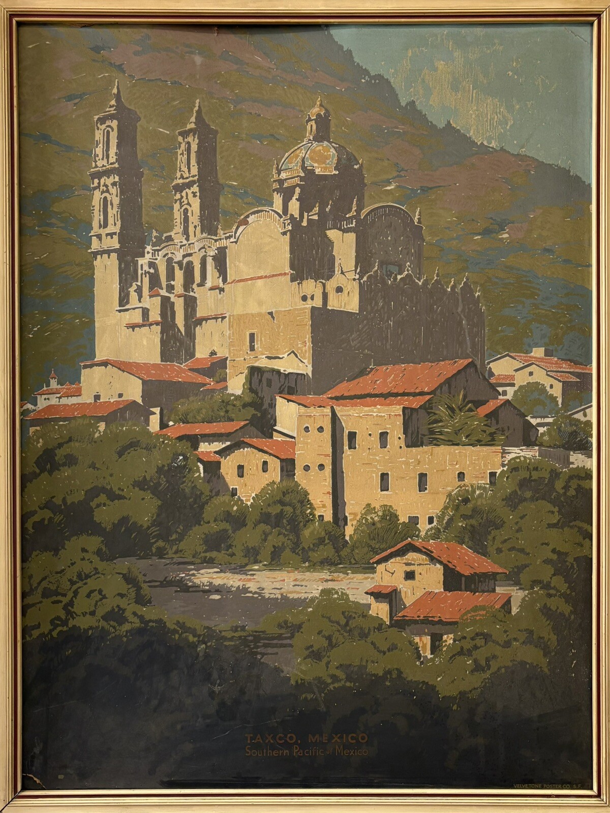 🔥 Very RARE Antique 1930s Southern Pacific RAILROAD Mexico TAXCO Travel Poster