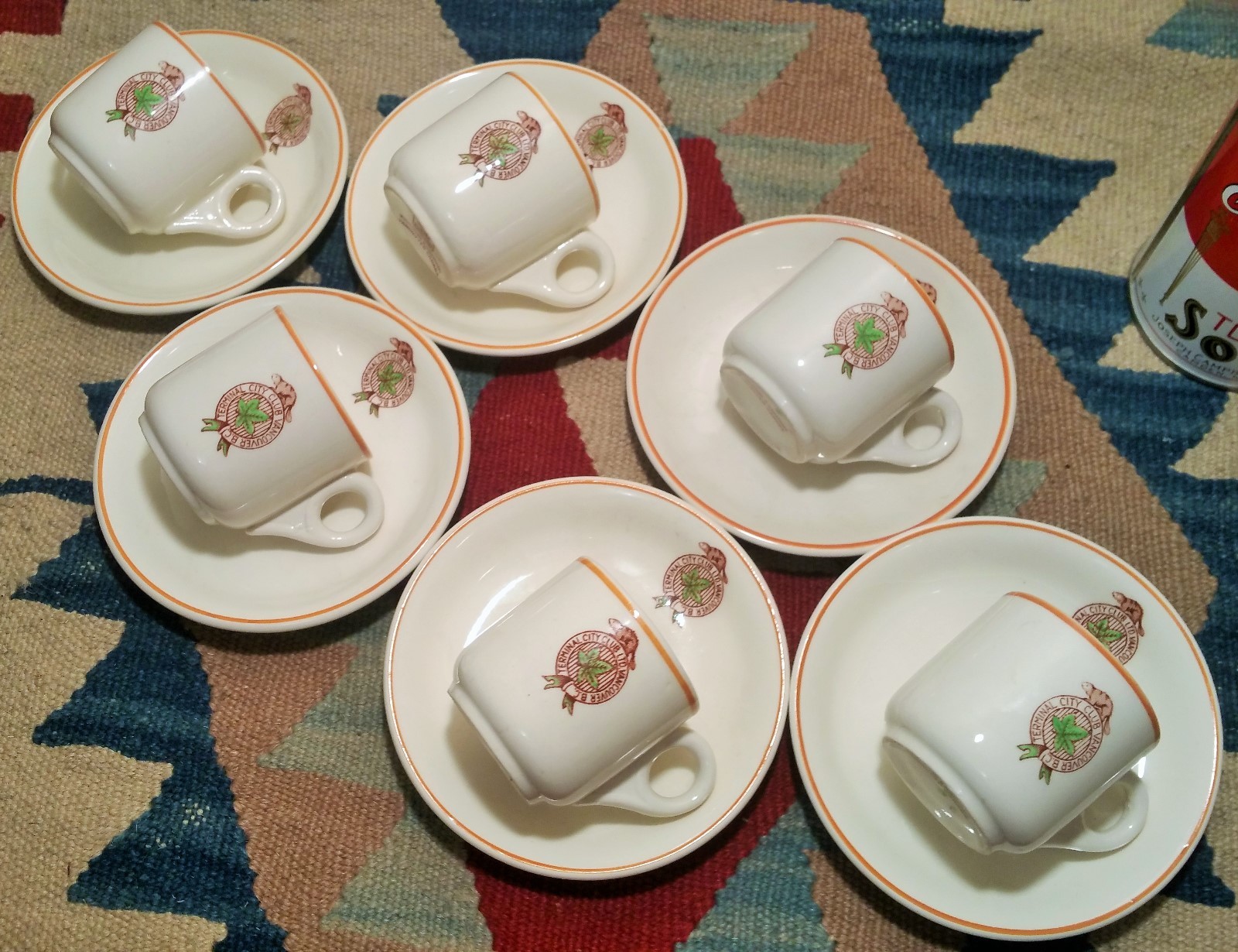 6 Terminal City Club vtg globe pottery tea coffee cup demitasse vancouver B.C. 