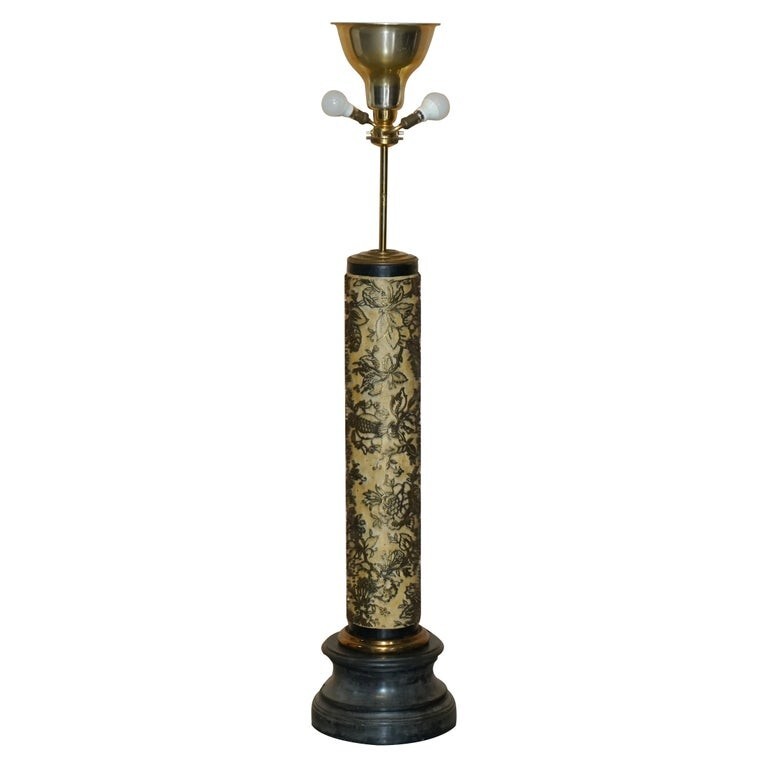 LARGE ANTIQUE JAPANESE FLOOR STANDING PRINTING SCROLL LAMP SOLID MARBLE BASE LARGE ANTIQUE JAPANESE FLOOR STANDING PRINTING SCROLL LAMP SOLID MARBLE BASE