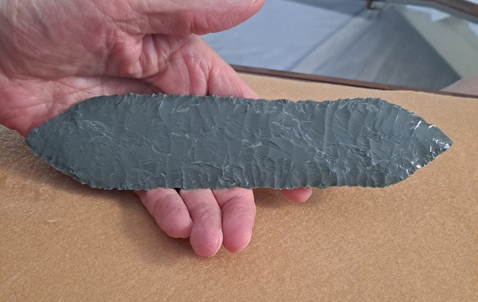 Large Gray Obsidian Bi-pointed Blade From Estate Sale In Oregon Large Gray Obsidian Bi-pointed Blade From Estate Sale In Oregon