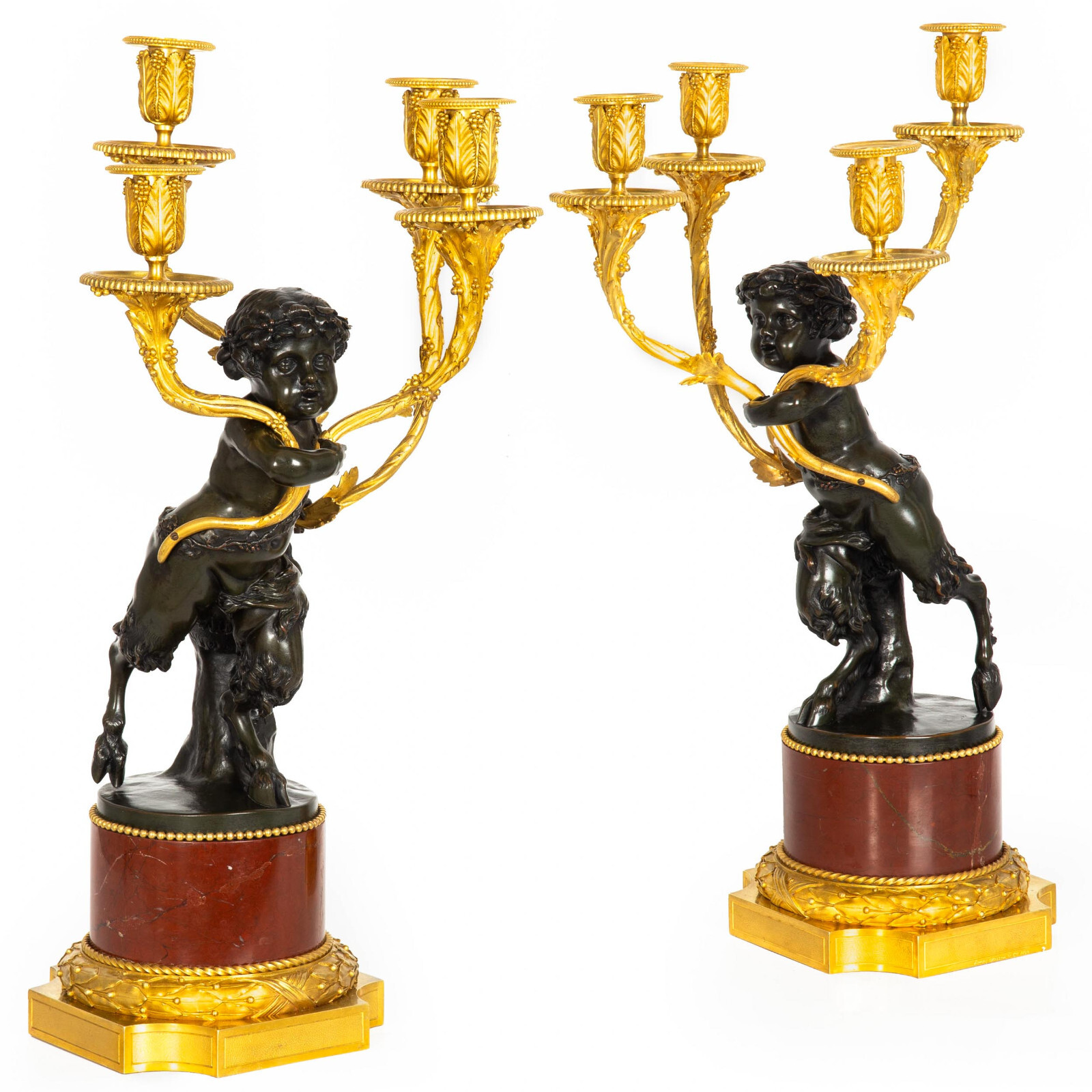 Fine Pair of Henry Dasson Four-Light Candelabra after Clodion circa 1895