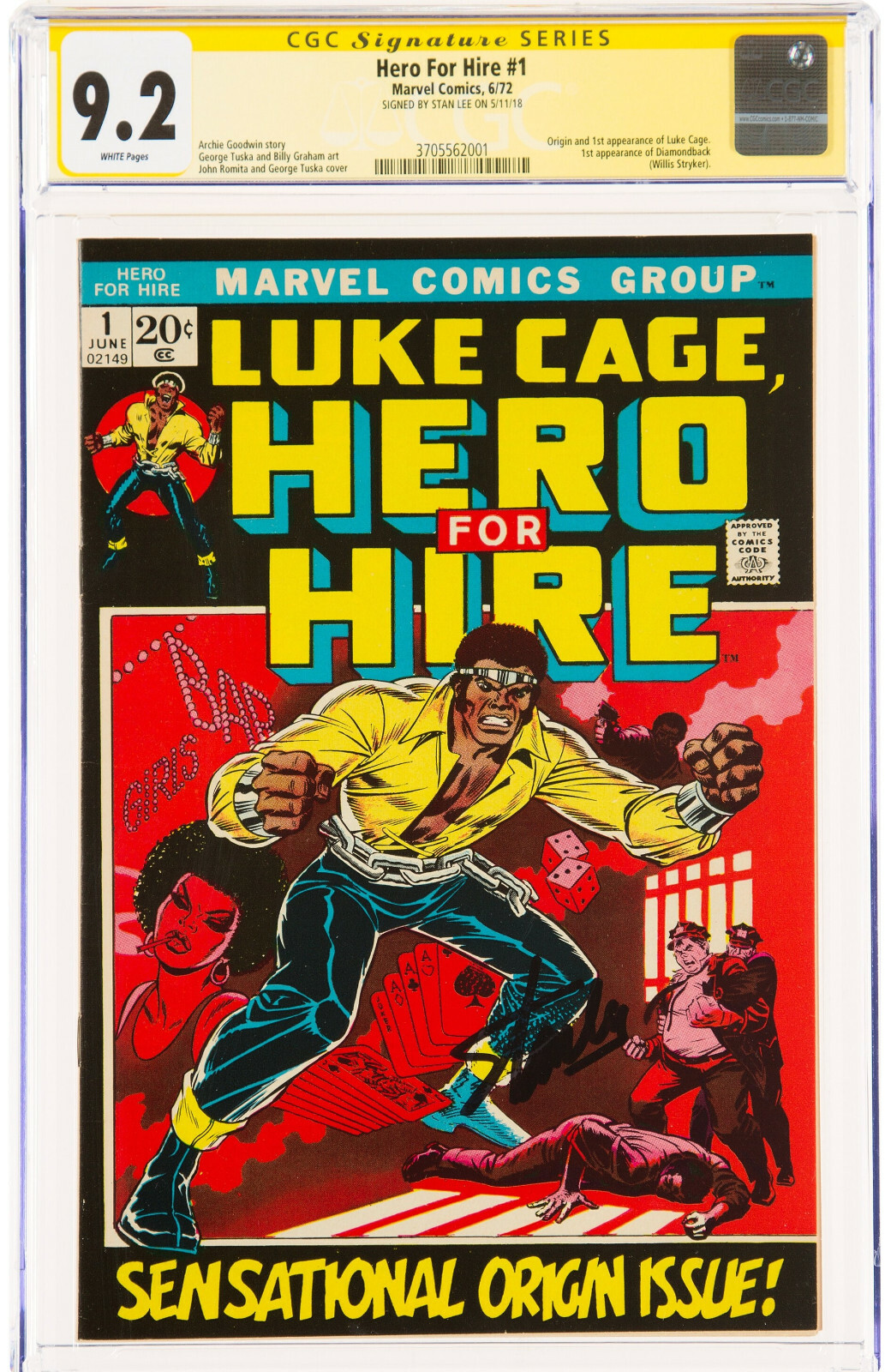 Hero For Hire #1 CGC 9.2 STAN LEE SIGNATURE 1st Luke Cage Signed WHITE M3 cm