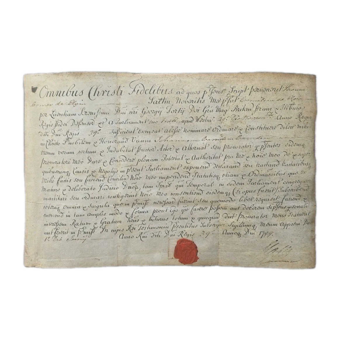 Lord Elgin Thomas Bruce Signed 1799 Parliamentary Proxy Wax Seal Baron Cawdor UK