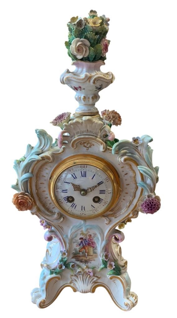 Fabulous Meissen Porcelain Floral Mantel clock – ca1860 Fabulous Meissen Porcelain Floral Mantel clock – ca1860