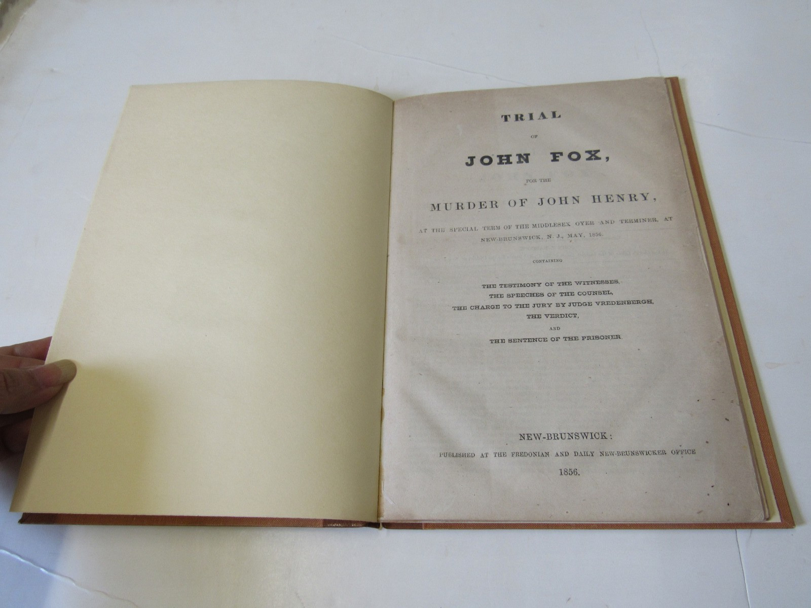 1856 Trial John Fox for Murder of John Henry, New Brunswick New Jersey
