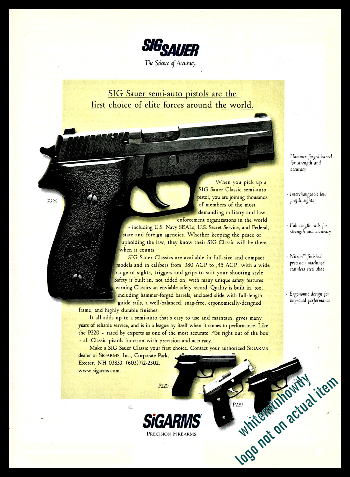 2001 SIG SAUER P226 Pistol Original PRINT AD shown w/ P220 P229 and P245 2001 SIG SAUER P226 Pistol Original PRINT AD shown w/ P220 P229 and P245