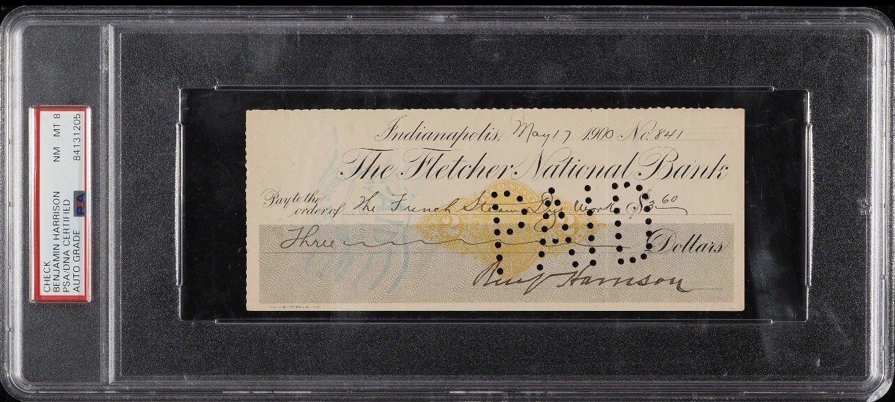 Benjamin Harrison Signed Autographed Check Auto PSA/DNA 8 23rd President USA