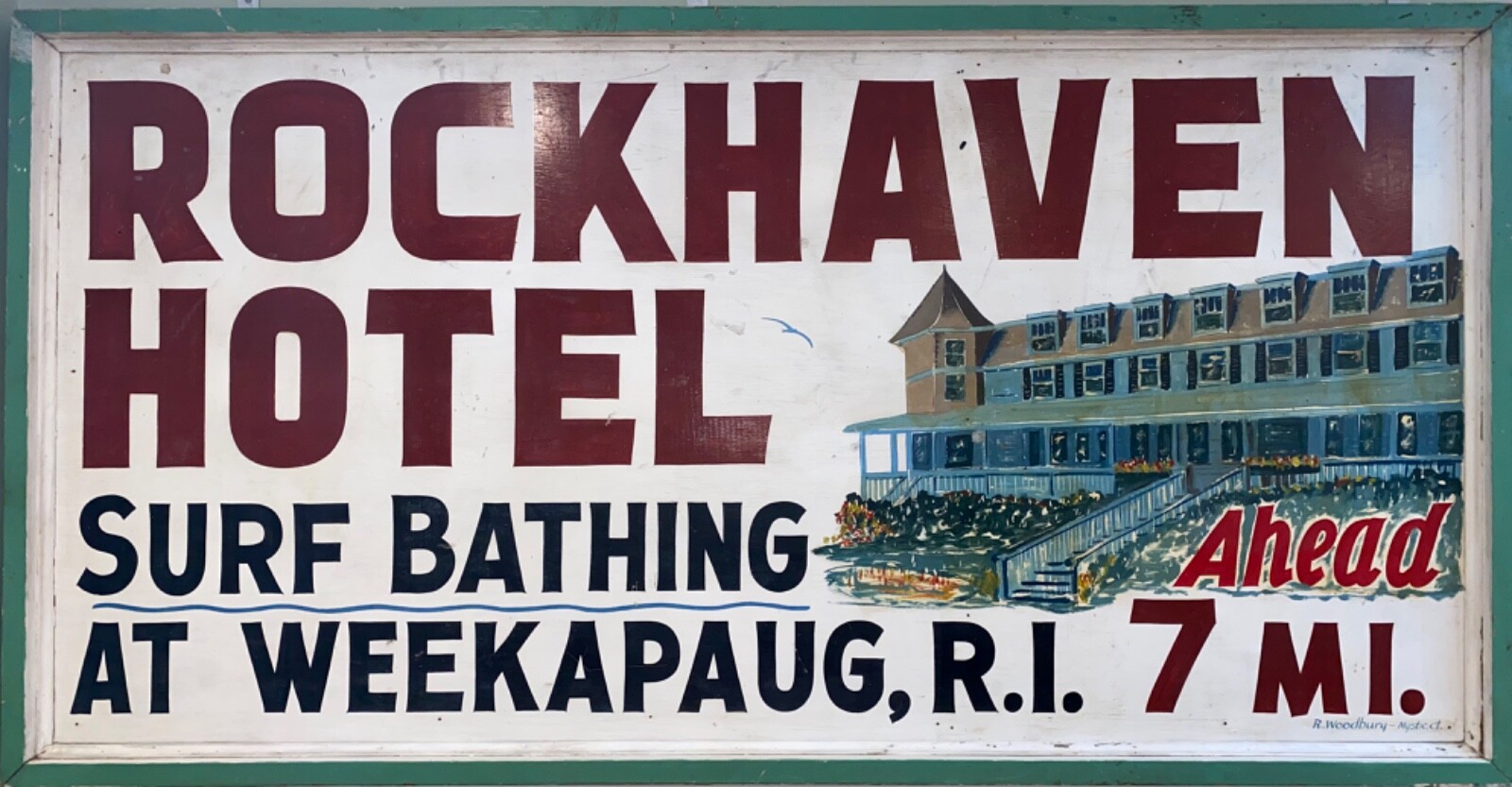 ANTIQUE ROCK HAVEN HOTEL HAND PAINTED ART SIGN WEEKAPAUG WATCH HILL ROCKHAVEN RI