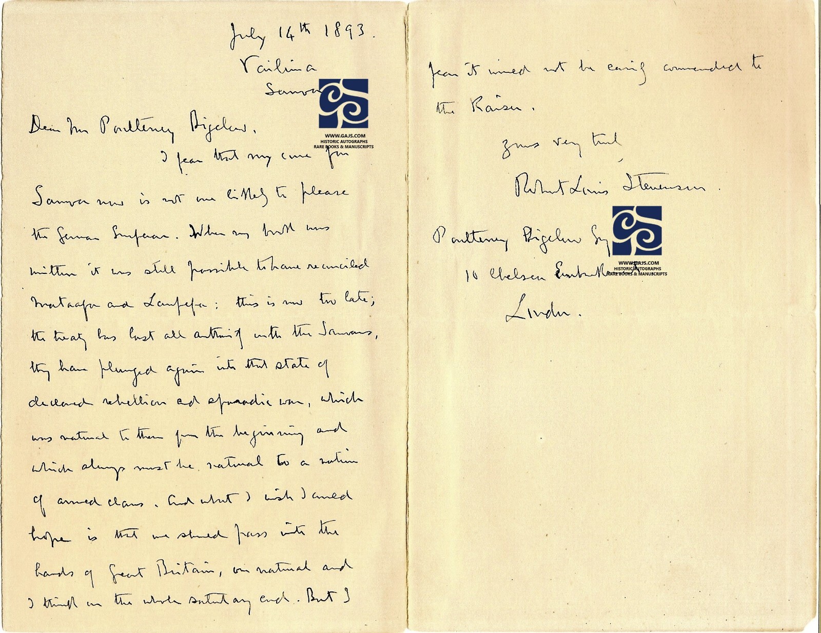 ROBERT LOUIS STEVENSON - RARE AUTOGRAPH SIGNED  DR. JEKYLL & MR. HYDE  KIDNAPPED