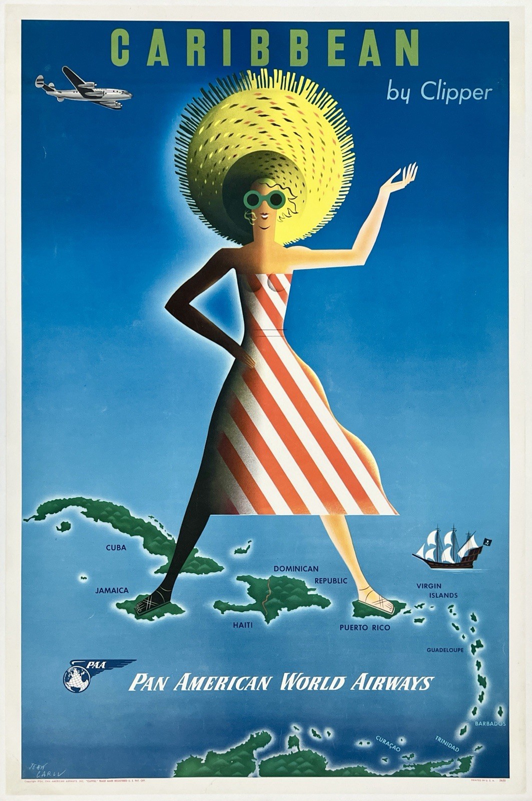 Original Vintage Poster PAN AM - CARIBBEAN BY CLIPPER Airline Travel Tourism OL Original Vintage Poster PAN AM - CARIBBEAN BY CLIPPER Airline Travel Tourism OL
