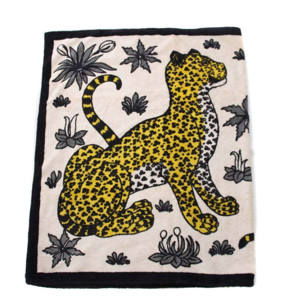 Hermes Les Leopards Cotton Beach Towel White 150x91 cm Used