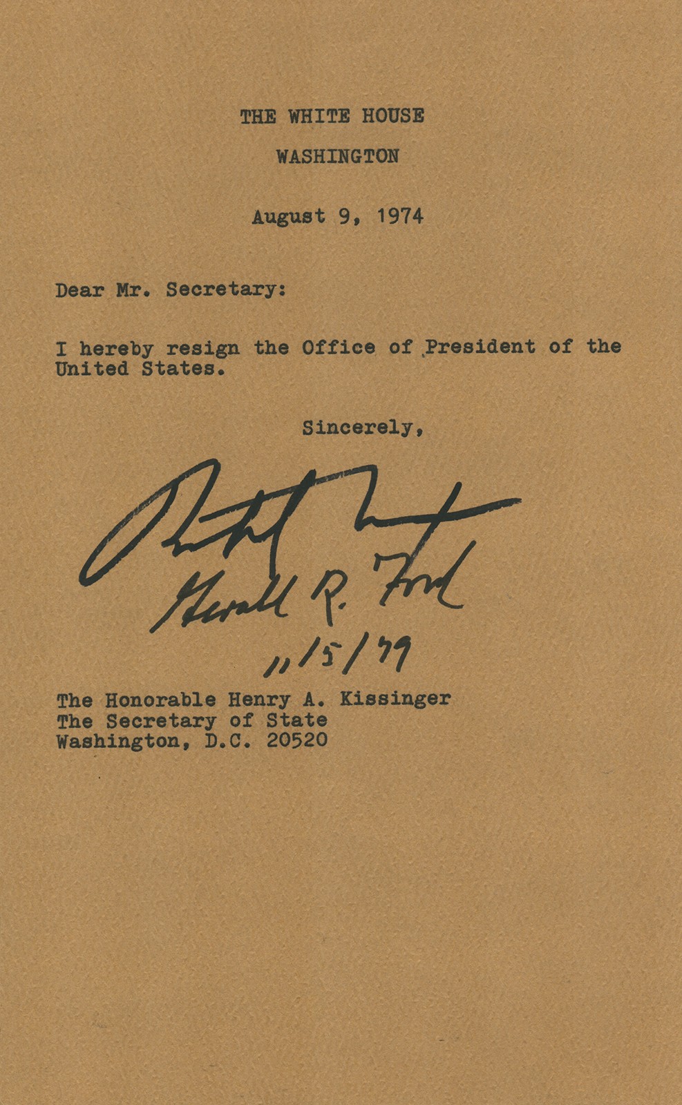 RICHARD M. NIXON - TYPESCRIPT SIGNED CIRCA 1979 CO-SIGNED BY: GERALD R. FORD RICHARD M. NIXON - TYPESCRIPT SIGNED CIRCA 1979 CO-SIGNED BY: GERALD R. FORD