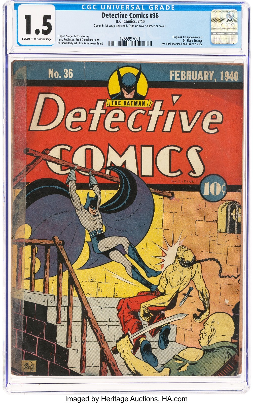1940 D.C. Comics Detective Comics 36 CGC 1.5. Early Batman. 1st Dr. Hugo Strange