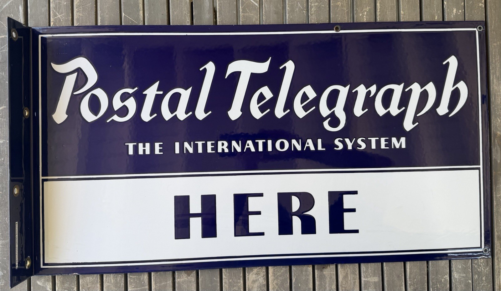 c.1920’s Postal Telegraph Porcelain Flange Sign Baltimore Enamel Double Sided