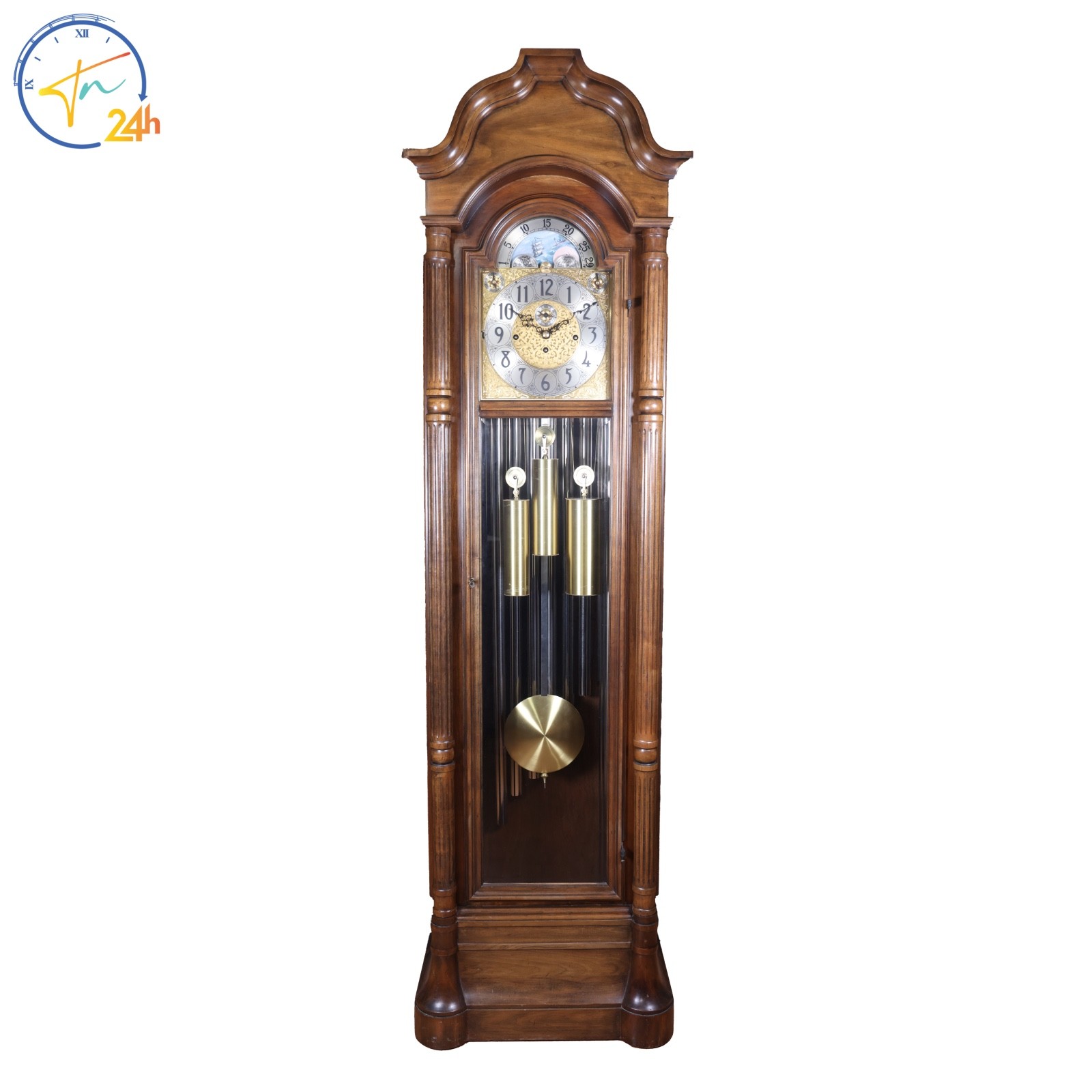 Serviced 1970s Herschede 9 Tube Grandfather Clock Model 106 Christopher Columbus Serviced 1970s Herschede 9 Tube Grandfather Clock Model 106 Christopher Columbus