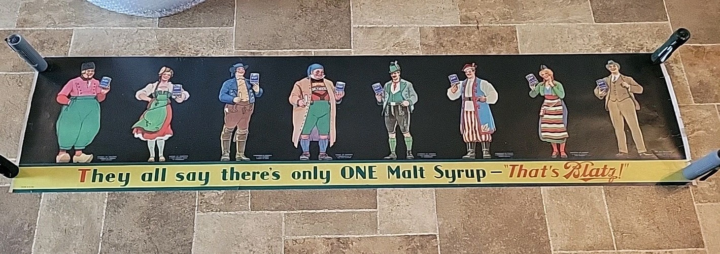 (VTG) 1930s Blatz Beer Malt Syrup Can Advertising Sign People (VTG) 1930s Blatz Beer Malt Syrup Can Advertising Sign People