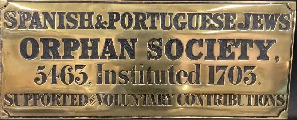 19th Century Antique Brass Sign Plaque England Jewish Orphanage English Judaica