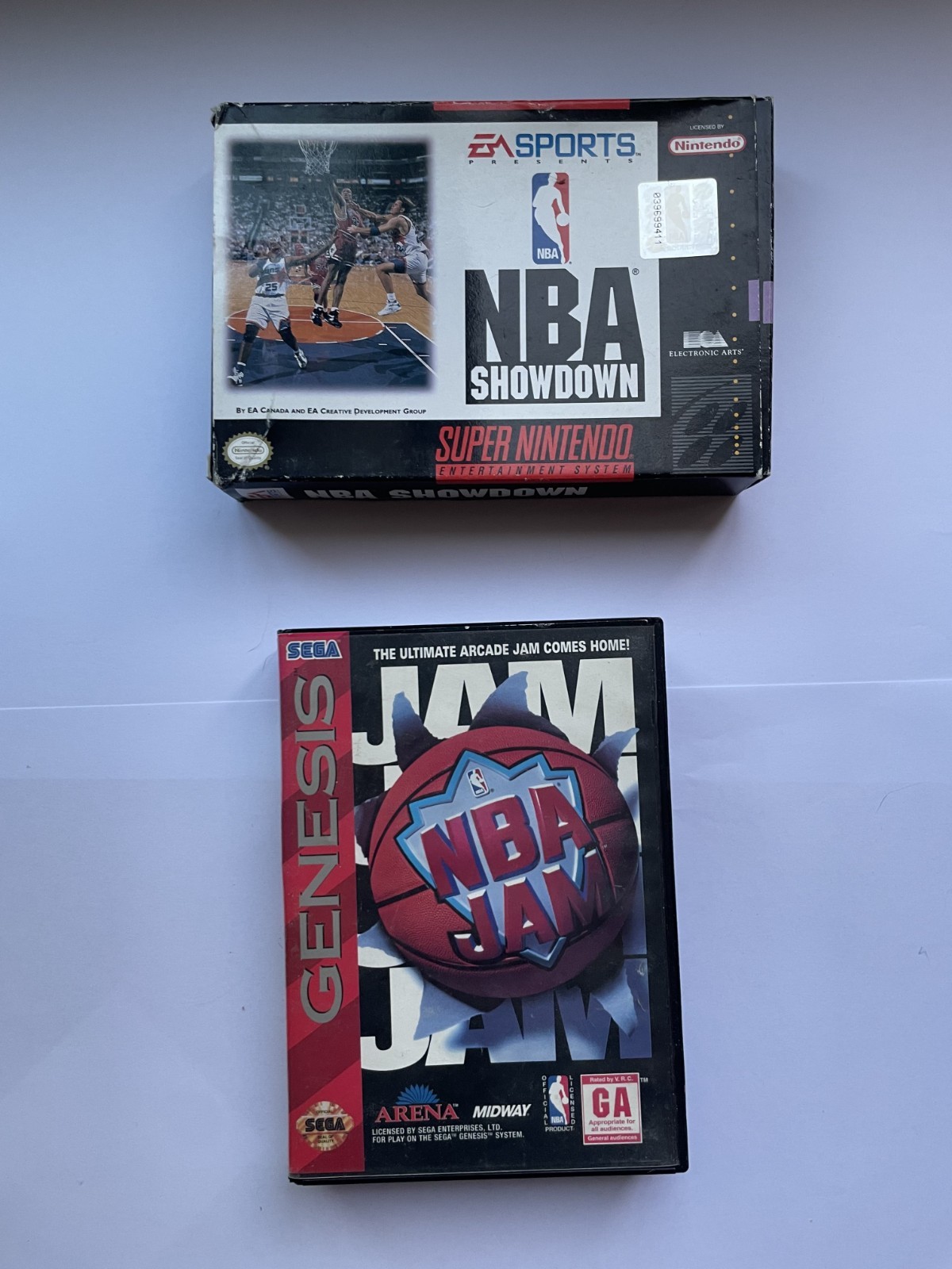 Super Nintendo SNES & Sega Genesis carts lot 2 NBA Showdown/NBA Jam with box Super Nintendo SNES & Sega Genesis carts lot 2 NBA Showdown/NBA Jam with box