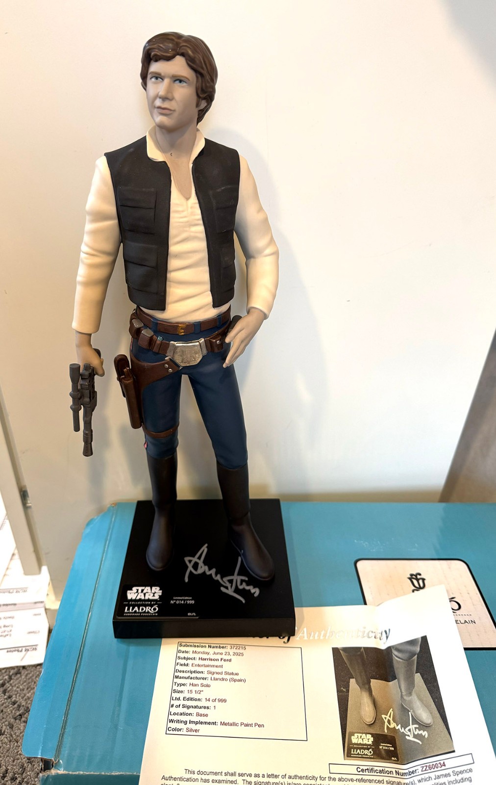 Signed JSA Star Wars Harrison Ford HAN SOLO Lim Edition Porcelain Statue LLADRO'