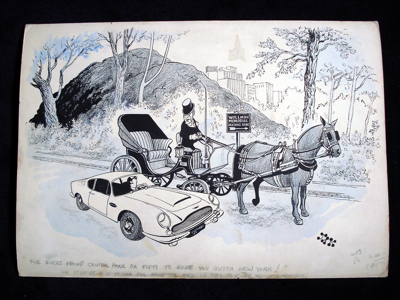 Aston Martin DB London Evening Standard JAK Original Art New York Central Park Aston Martin DB London Evening Standard JAK Original Art New York Central Park