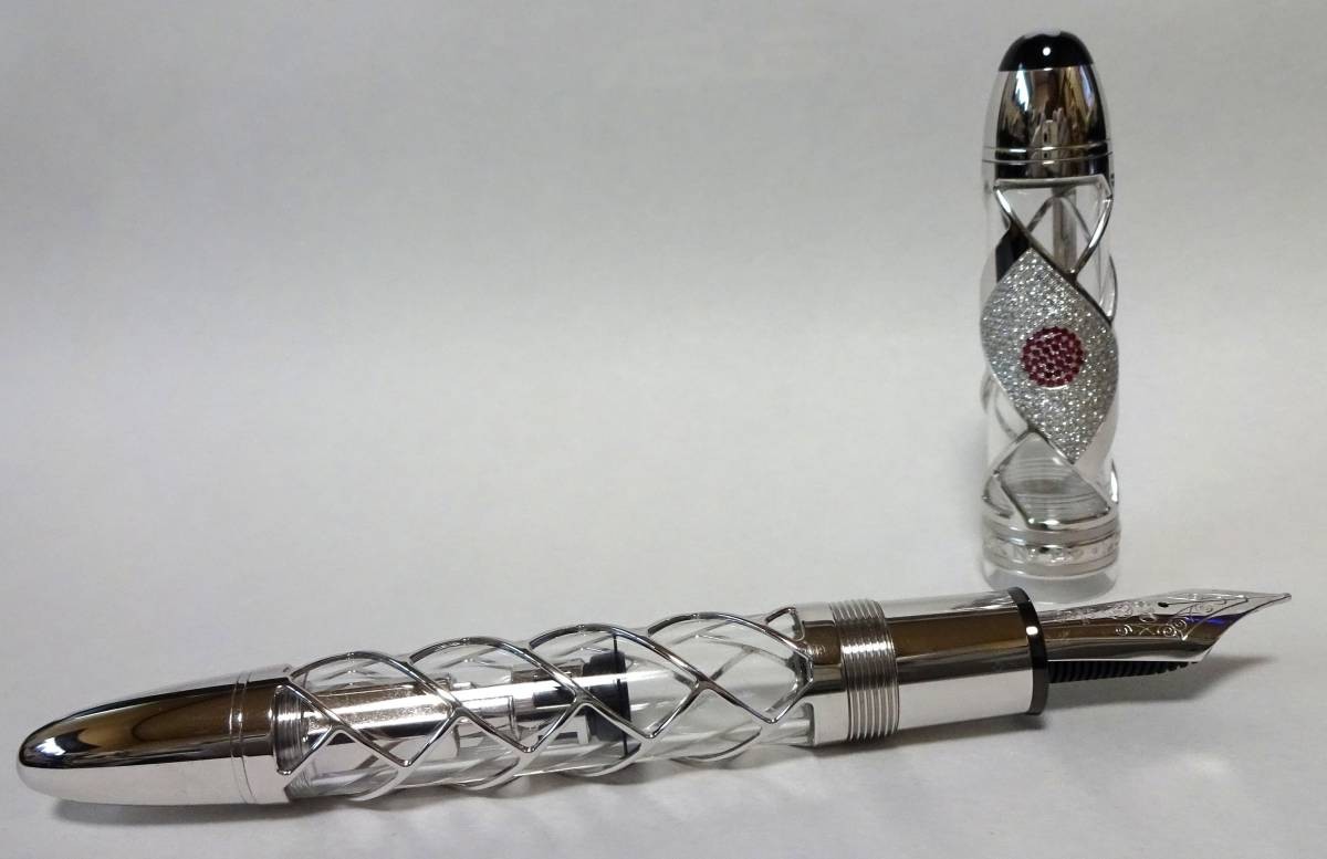 Montblanc Flag Pen Japan 149 Skeleton 18K White Gold Diamond Ruby Tested Montblanc Flag Pen Japan 149 Skeleton 18K White Gold Diamond Ruby Tested