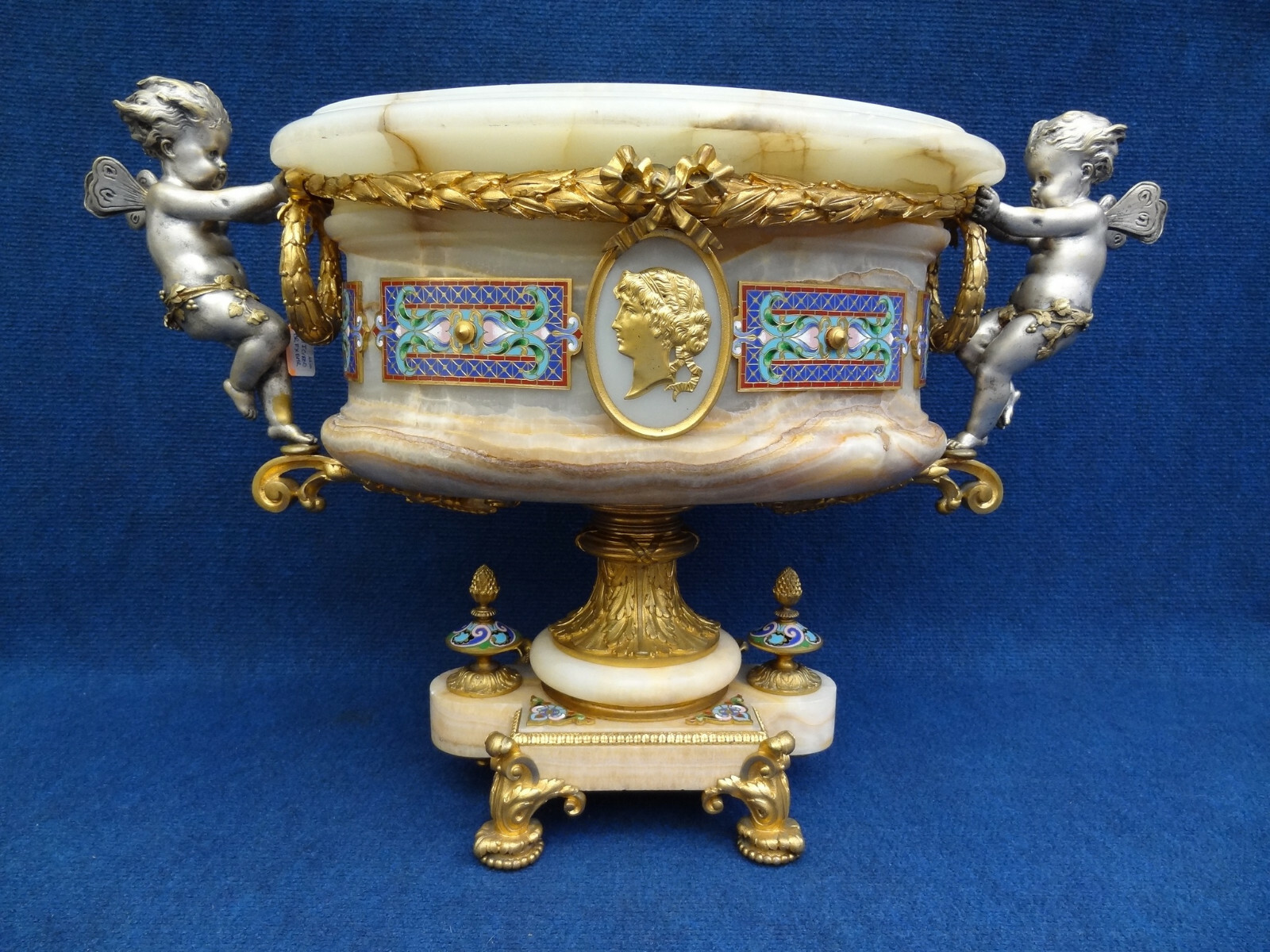 Napoleon III Gilt&Silver bronze champlevé enamel mounted Onyx centrepiece French Napoleon III Gilt&Silver bronze champlevé enamel mounted Onyx centrepiece French