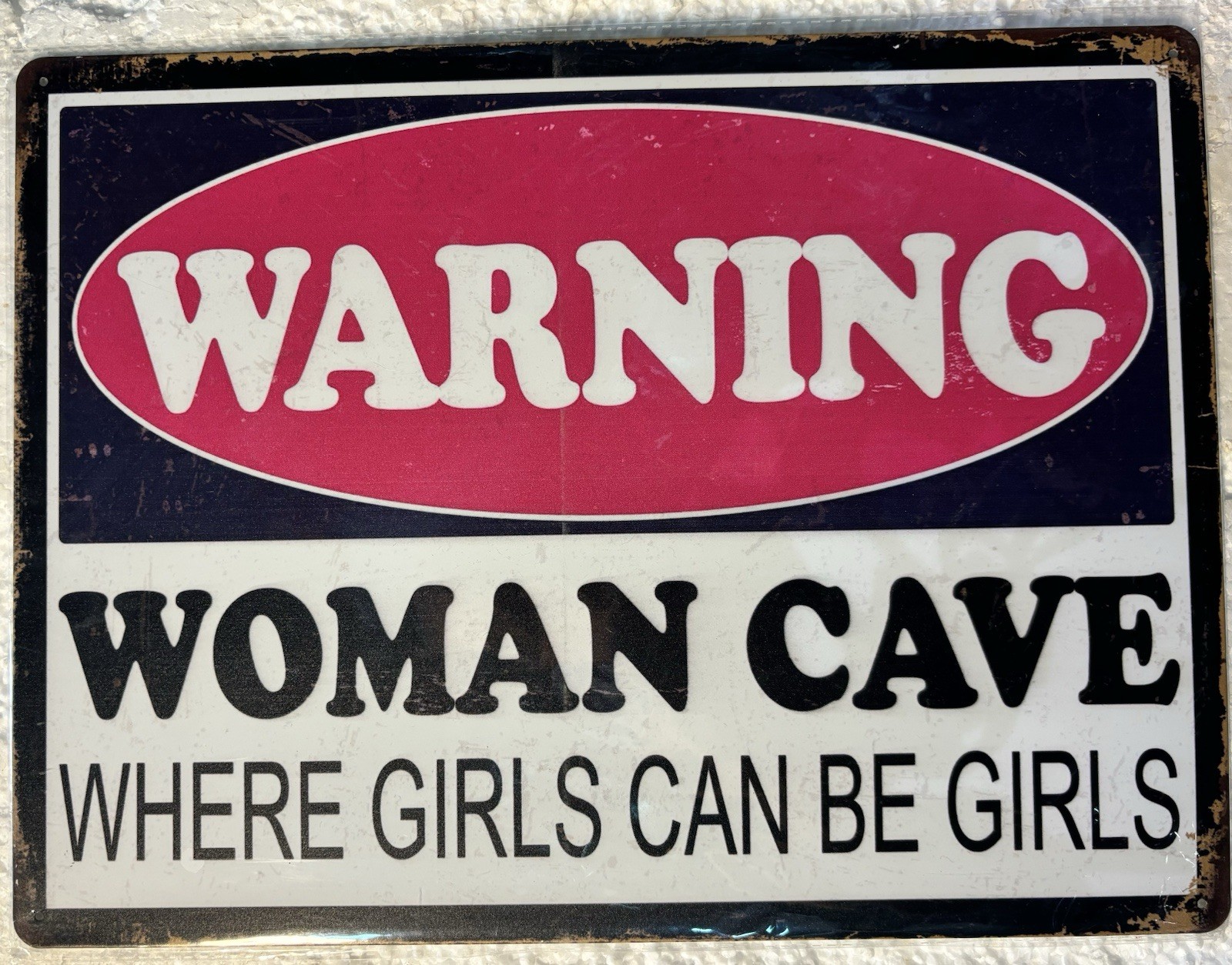 Tin Sign 12x16 Woman Cave Warning Girls Females Wife Mother Sister She Shed StkA