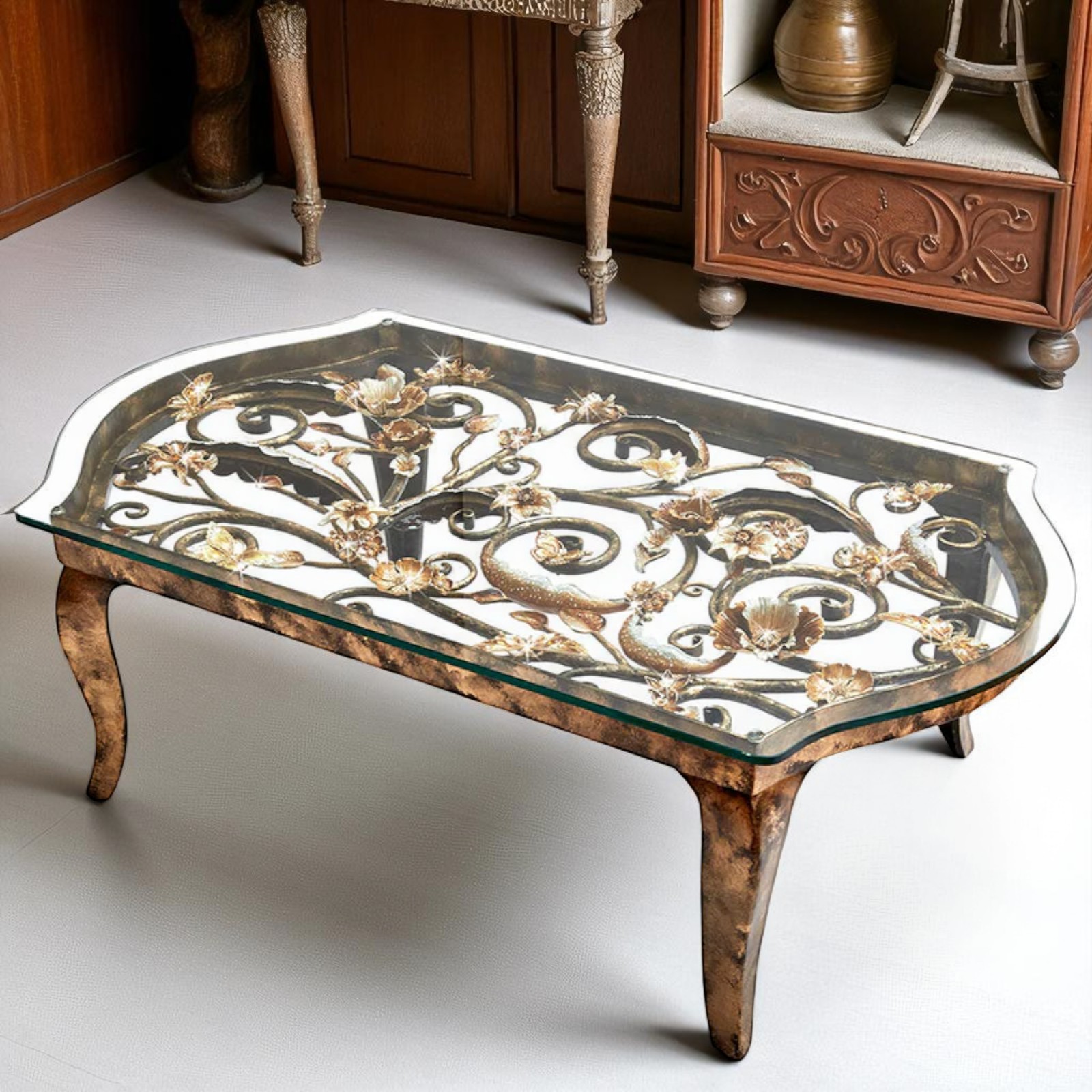Jay Strongwater Everett Floral Scroll Handcrafted Wrought Iron Table SHW3299-432