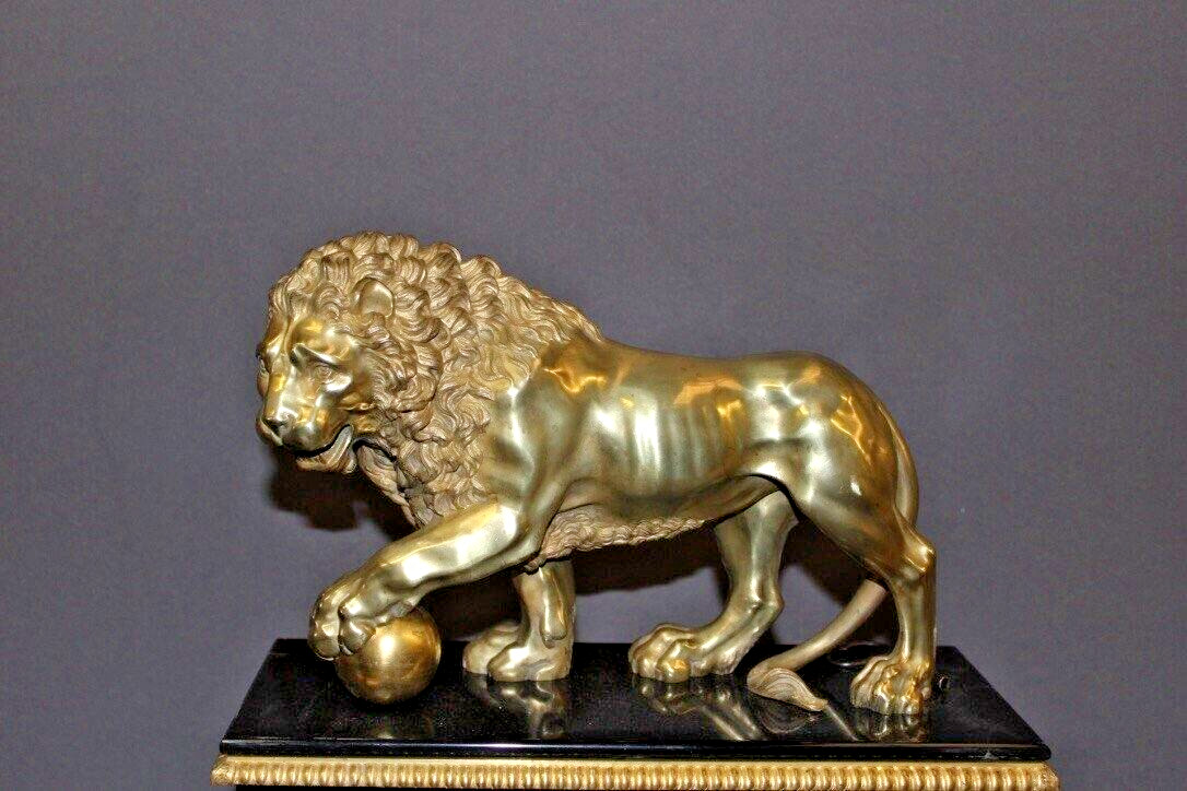 Antique Large Elegant Clock Gilt Bronze Black Marble Pendulum Lion Decor 19th C Antique Large Elegant Clock Gilt Bronze Black Marble Pendulum Lion Decor 19th C