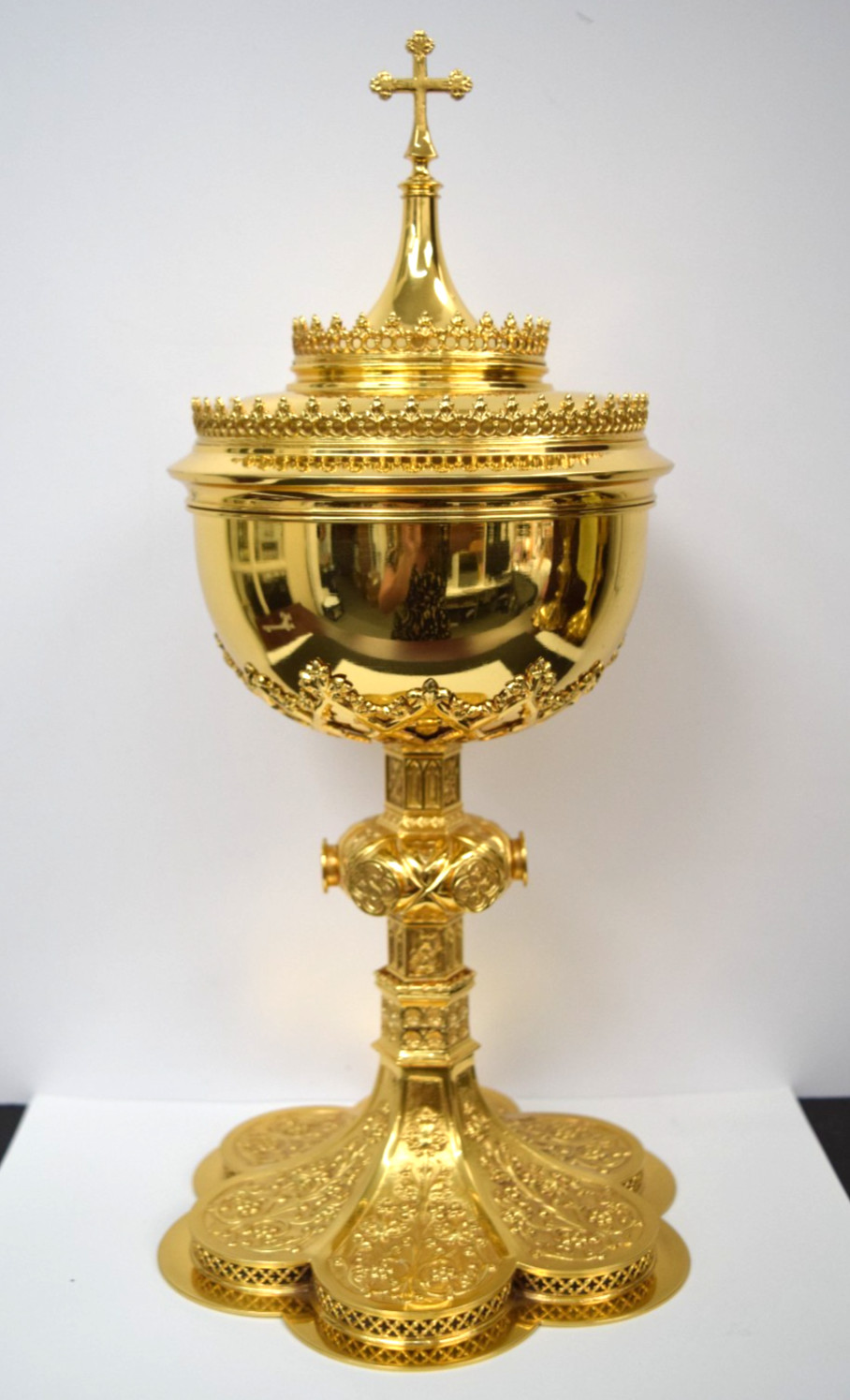 Beautiful Cup Sterling Gothic Ciborium, Gold Plated, 14 1/4 Beautiful Cup Sterling Gothic Ciborium, Gold Plated, 14 1/4
