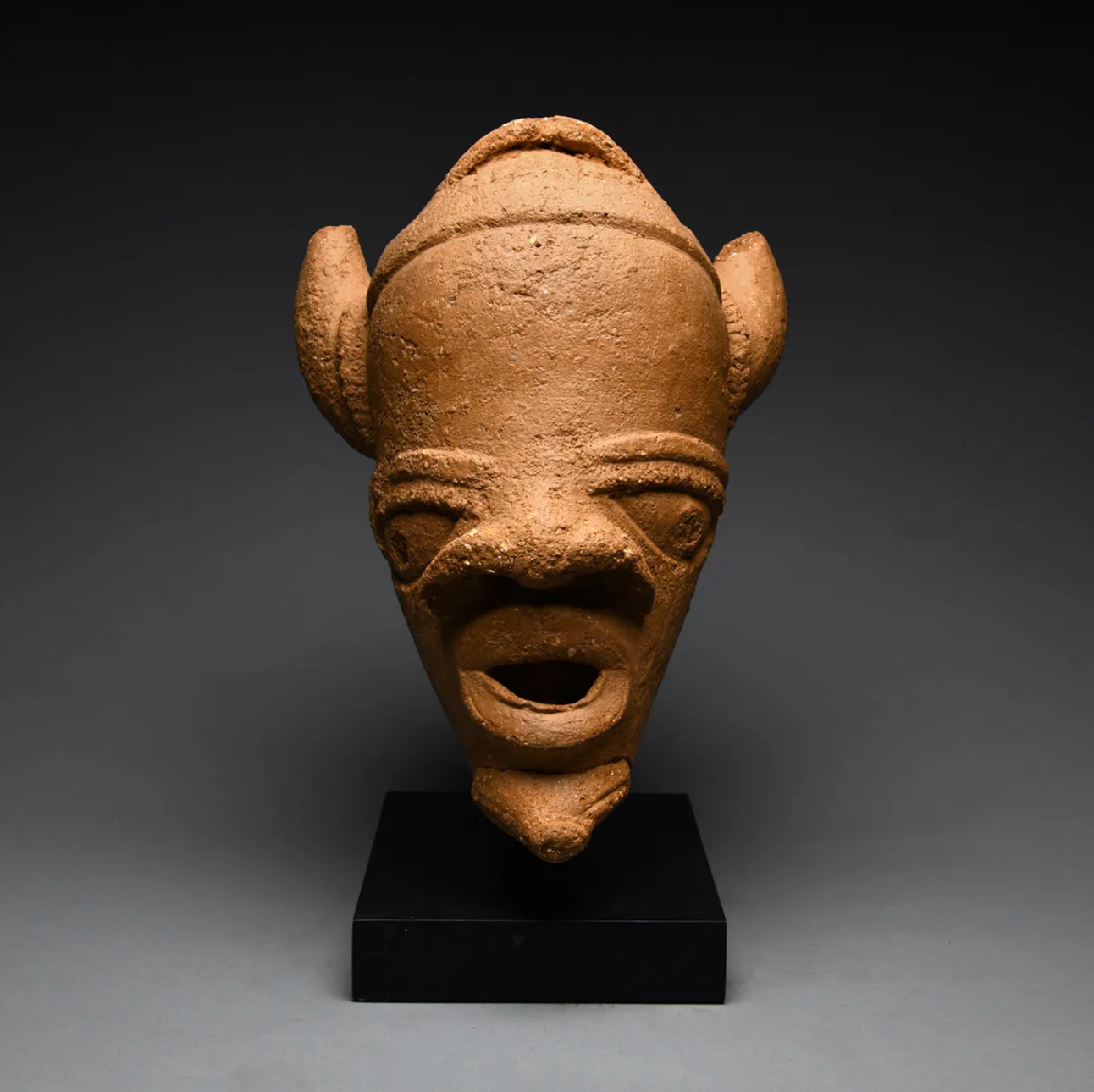 Large Ancient African Nok Terracotta Horned Head 200BC –500 CE Large Ancient African Nok Terracotta Horned Head 200BC –500 CE