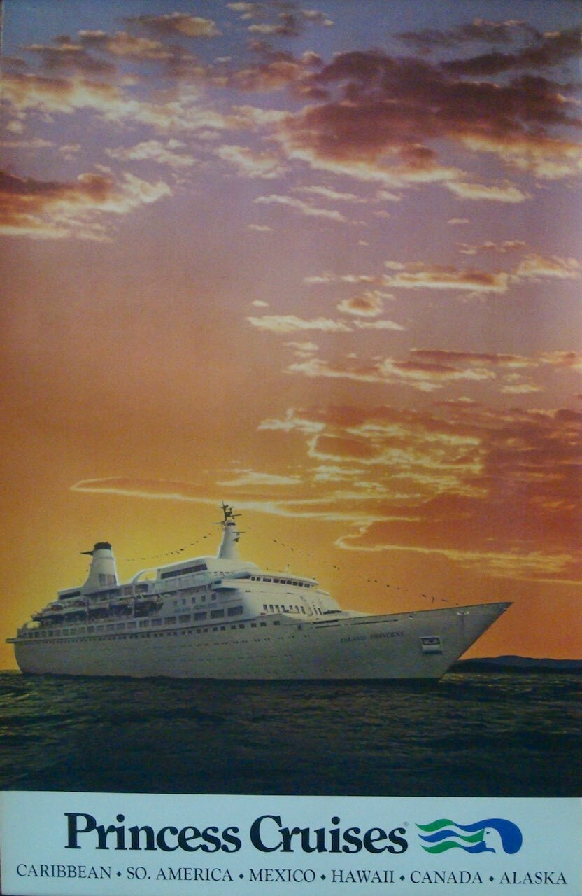 PRINCESS CRUISES LINE CARIBBEAN MEXICO HAWAII 1977 Travel poster 25x40 NM