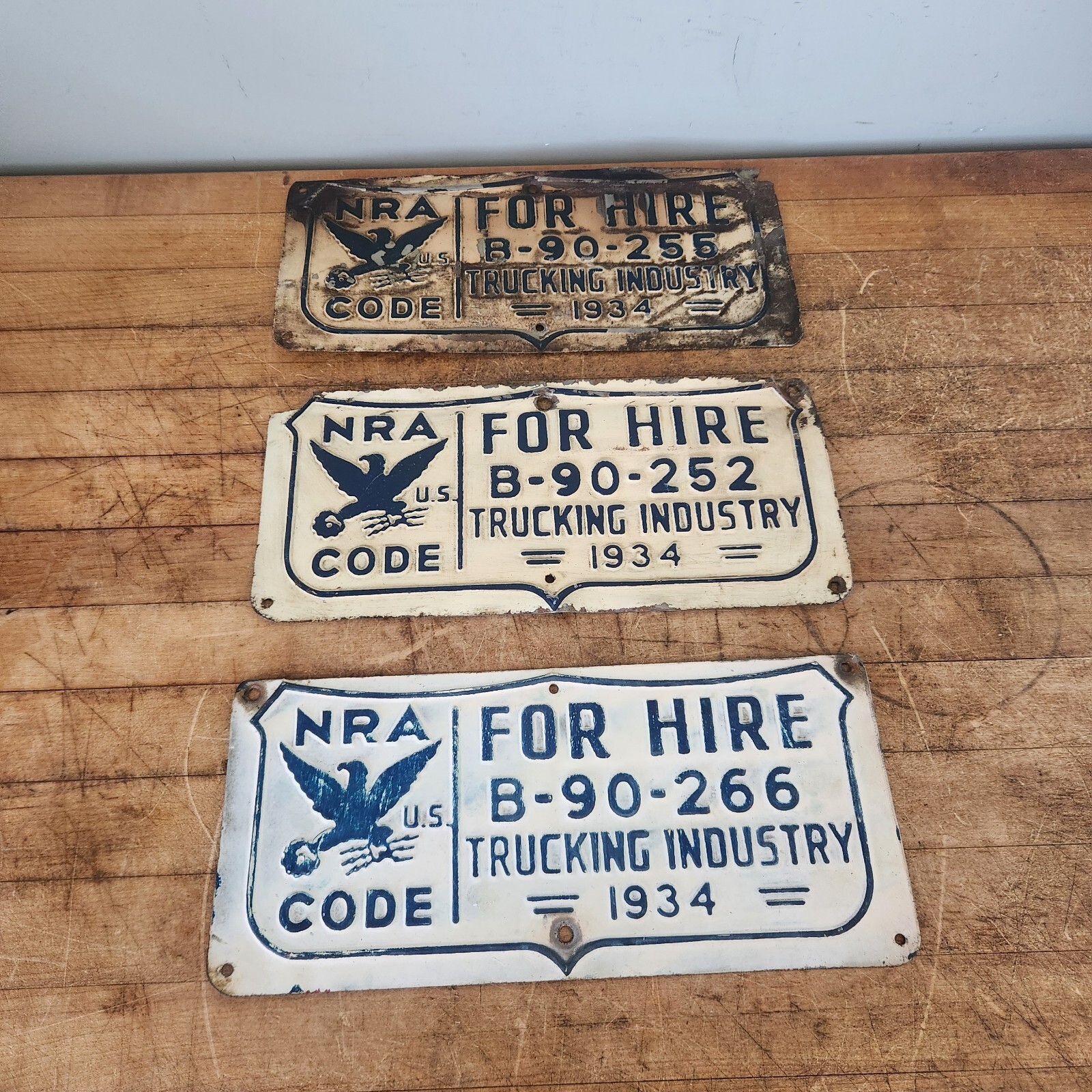 1934 NRA U.S. CODE License Plate Topper For Hire Trucking Industry Lot of 3