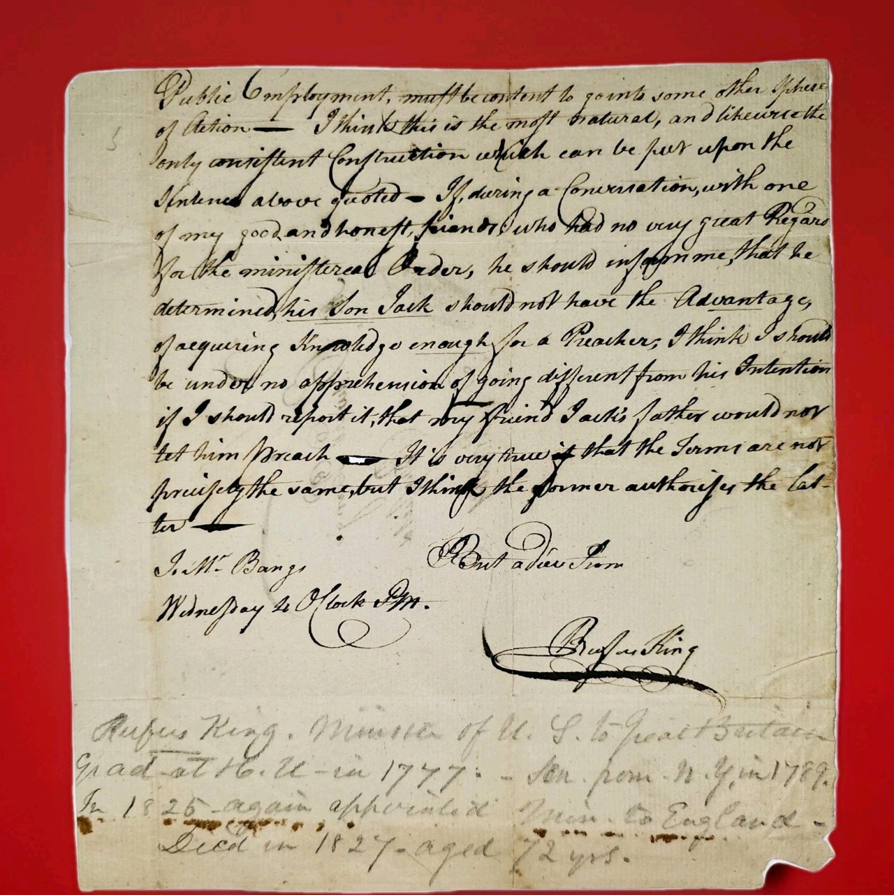 c.1777-1785 Rufus King, ALS Founder, New York, Constitution Signer, US Senator c.1777-1785 Rufus King, ALS Founder, New York, Constitution Signer, US Senator