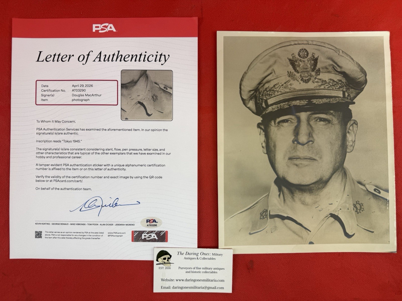 Original WW2 US General Douglas McArthur Signed Portrait PSA Certified