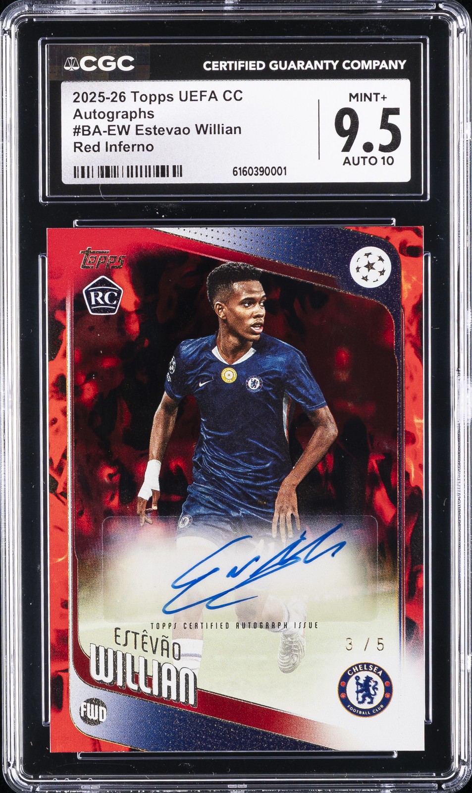 2025-26 TOPPS UEFA CLUB COMPETITIONS AUTOS RED INFERNO ESTEVAO WILLIAN CGC 9.5