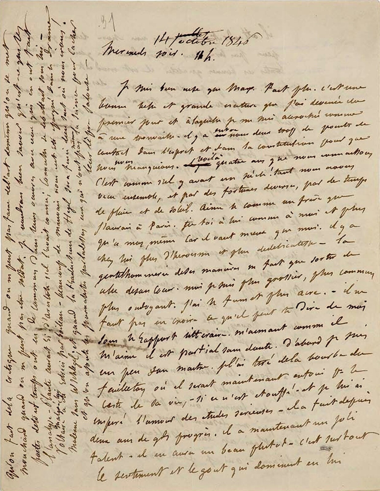 Gustave FLAUBERT - Long and beautiful autograph letter to Louise Colet. 1846. Gustave FLAUBERT - Long and beautiful autograph letter to Louise Colet. 1846.