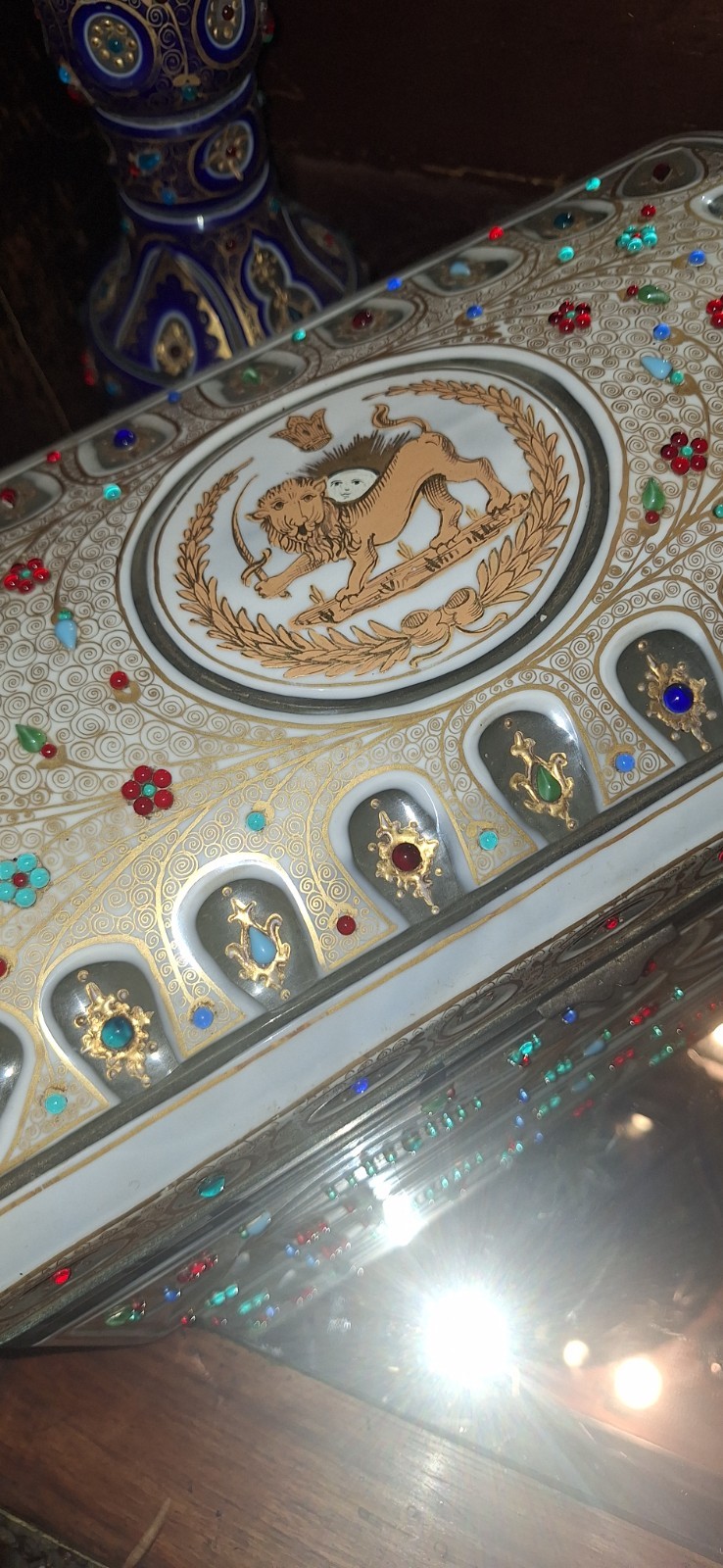 Vintage Italian Crystal Jewelry Box With Semi Precious Stones Vintage Italian Crystal Jewelry Box With Semi Precious Stones