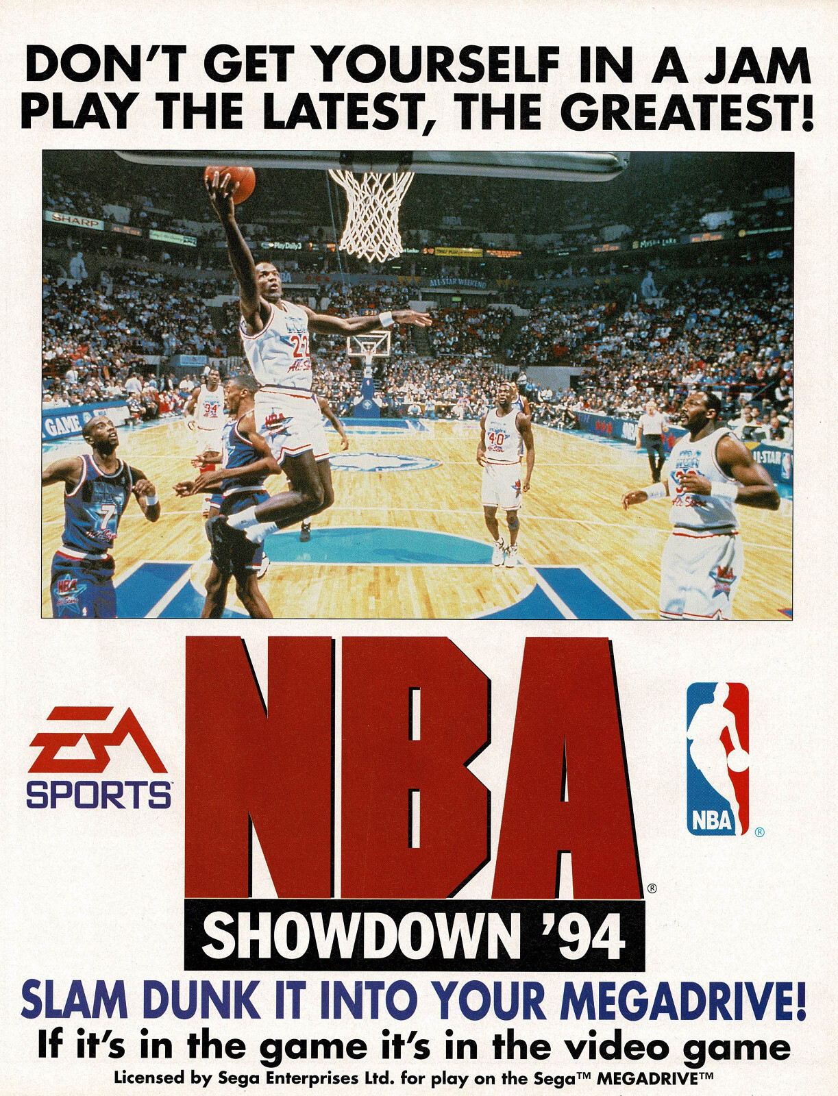 1990s Vintage Sega NBA Showdown 94 Basketball Video Game Original Print Ad 1990s Vintage Sega NBA Showdown 94 Basketball Video Game Original Print Ad