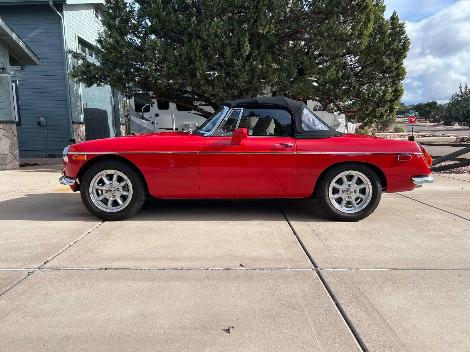 Red 1972 MGB, Datsun 5 speed transmission, 15 inch VTO wheels and more