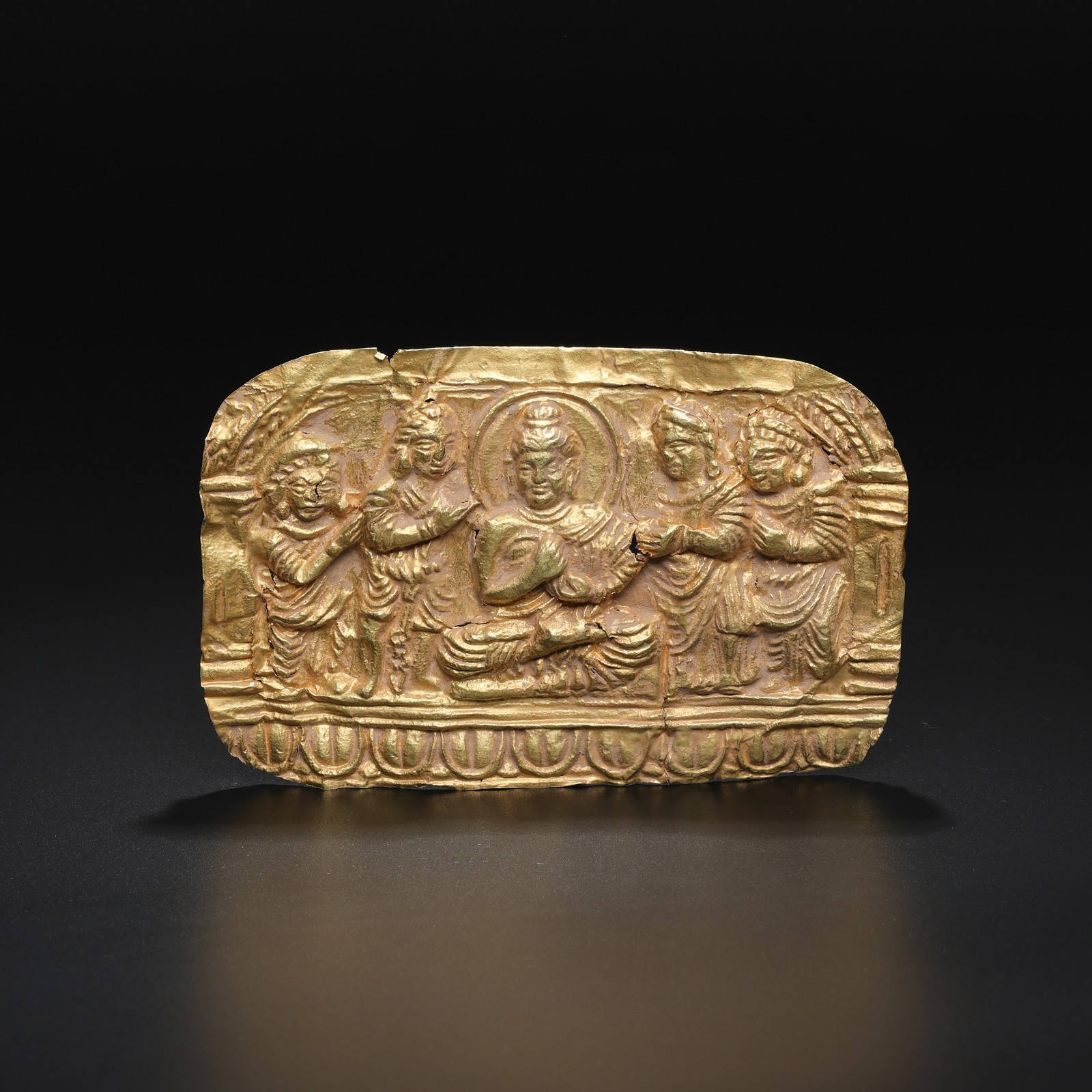 Antique Himalayan Indo-Greek Gold Plaque of Buddha in Meditation with Attendant Antique Himalayan Indo-Greek Gold Plaque of Buddha in Meditation with Attendant