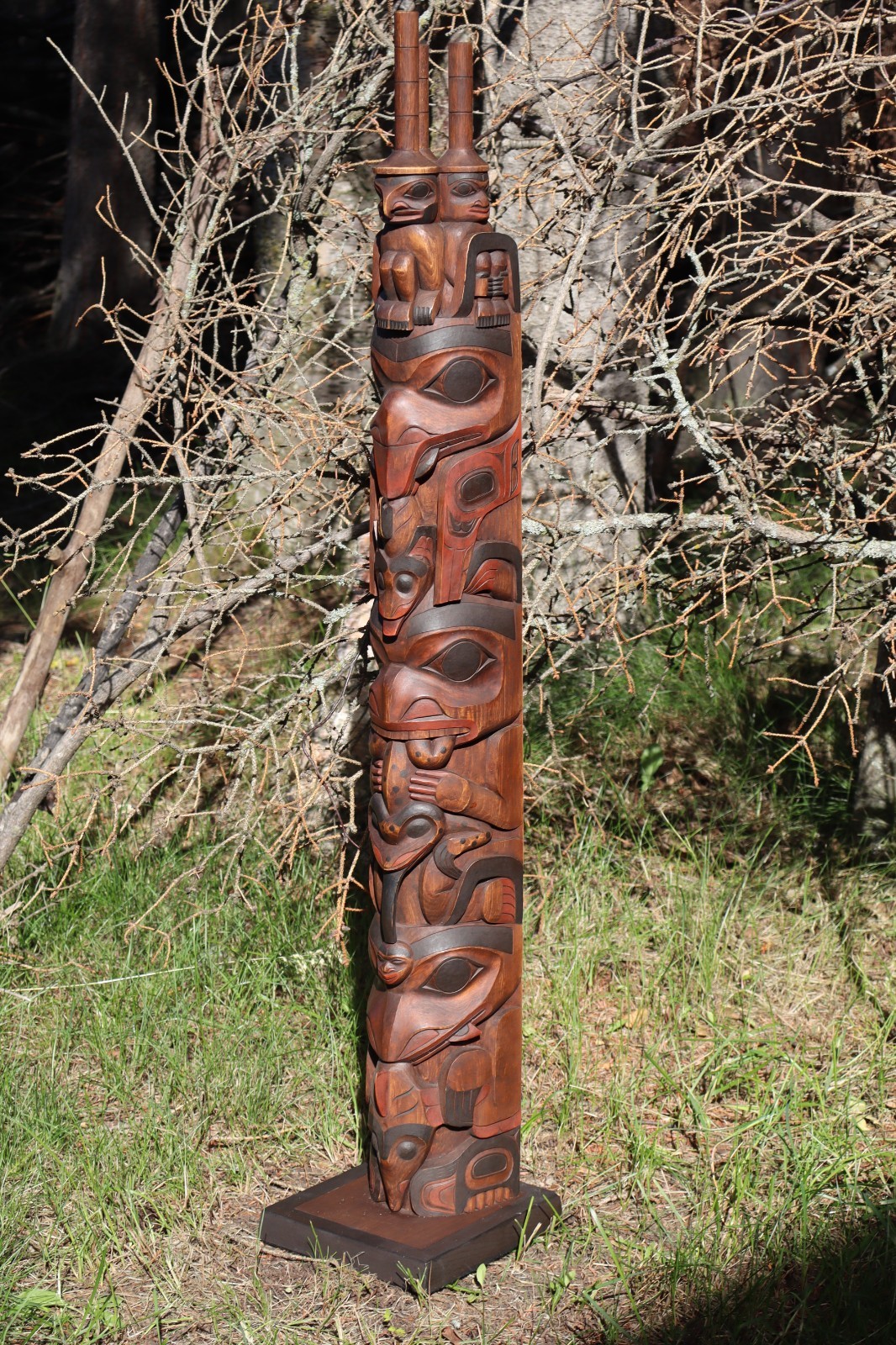 Exquisite Scott Jensen (Adopted Tlingit) Northwest Coast Cedar Totem Pole c.1998 Exquisite Scott Jensen (Adopted Tlingit) Northwest Coast Cedar Totem Pole c.1998