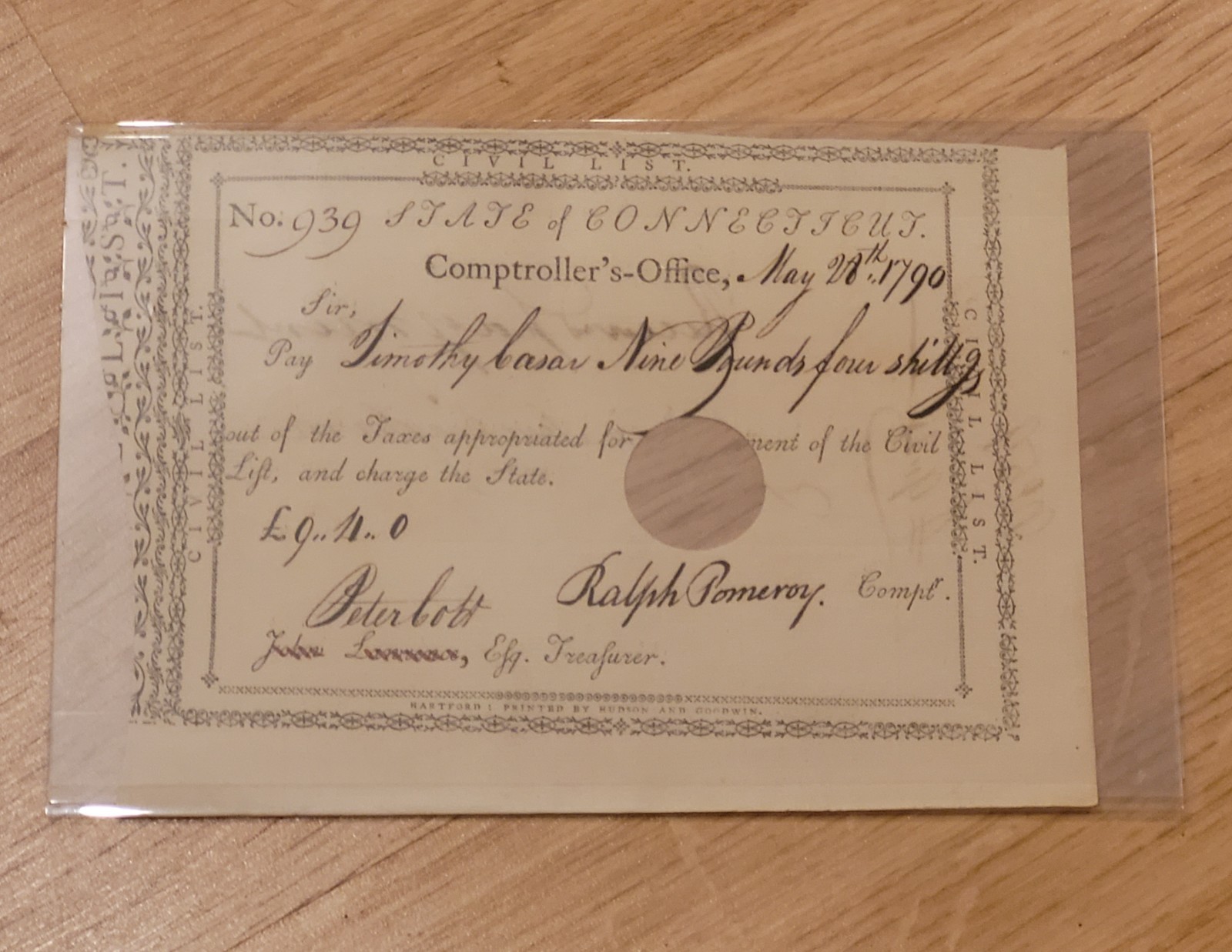 1790 Timothy Caesar Black Revolutionary War Soldier CT Civil List Document Rare 1790 Timothy Caesar Black Revolutionary War Soldier CT Civil List Document Rare